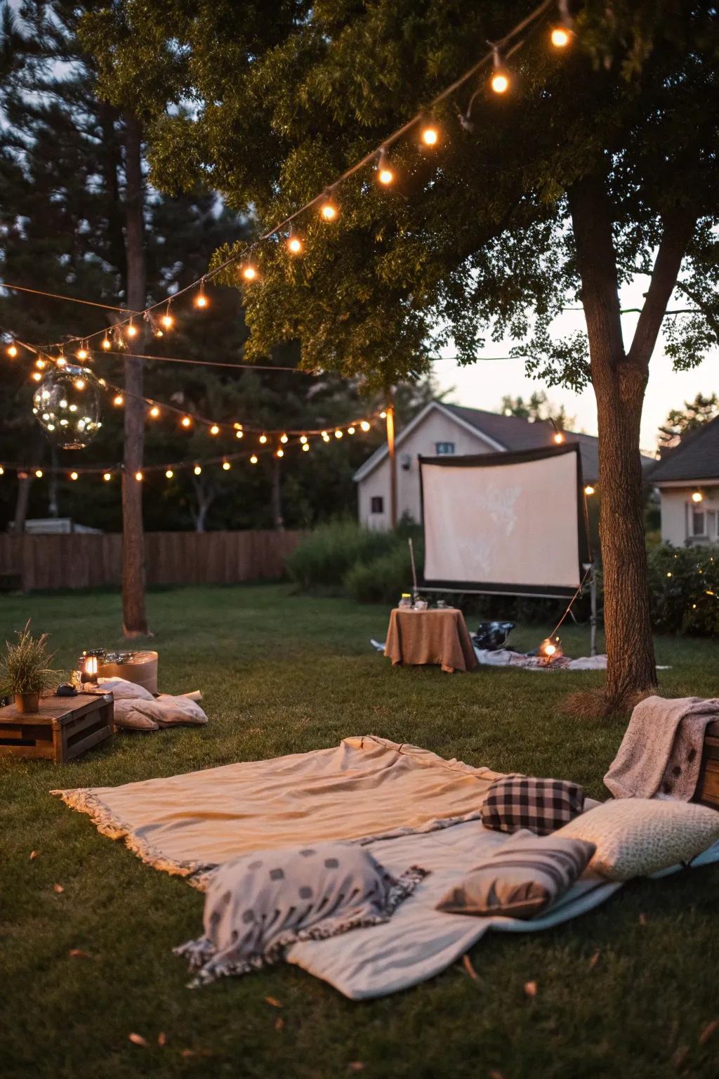 Create a magical outdoor movie night experience for your 40th celebration.