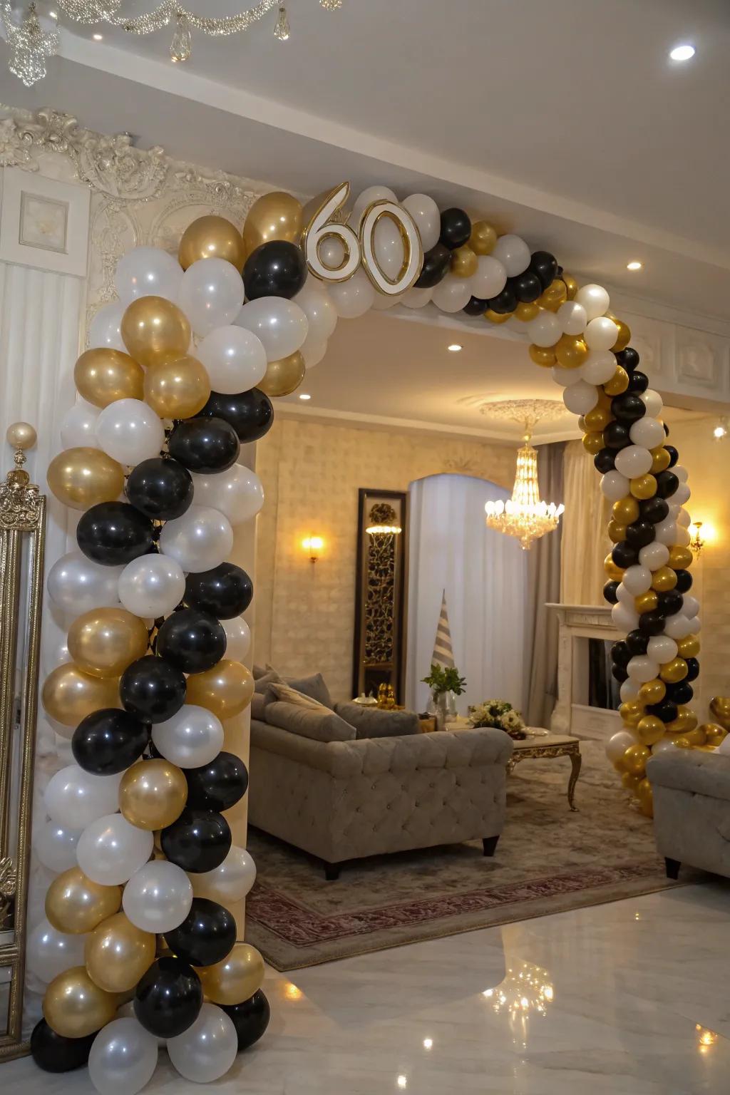 A grand entrance with a balloon arch.