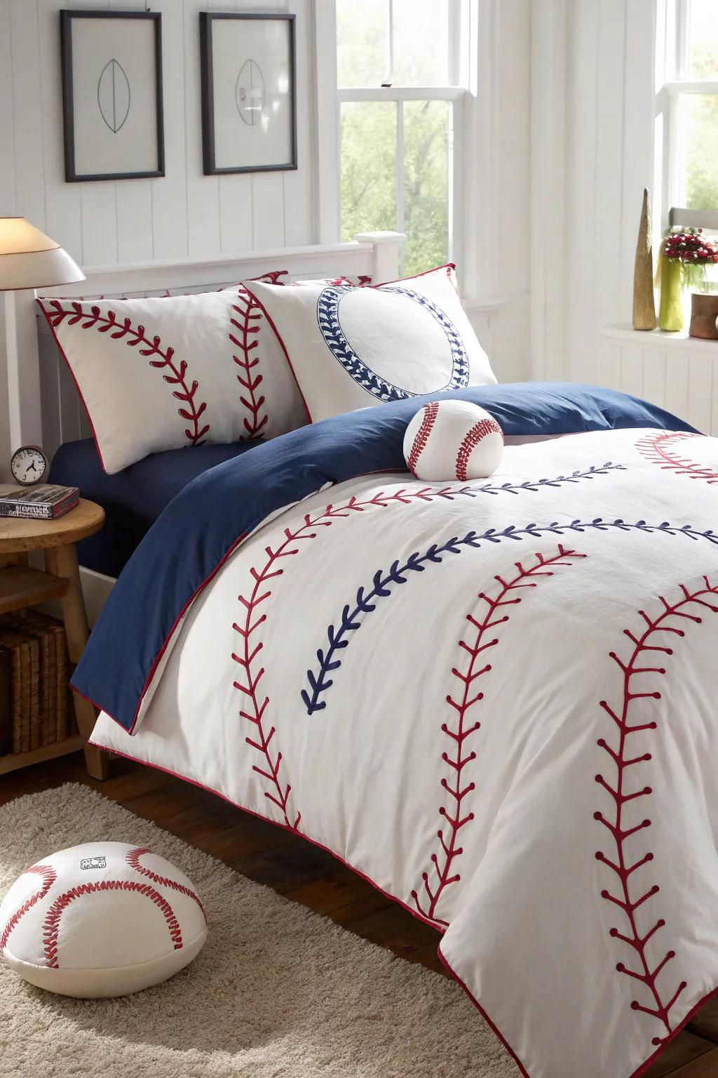 Transform your bedroom into the ultimate baseball retreat with themed bedding.