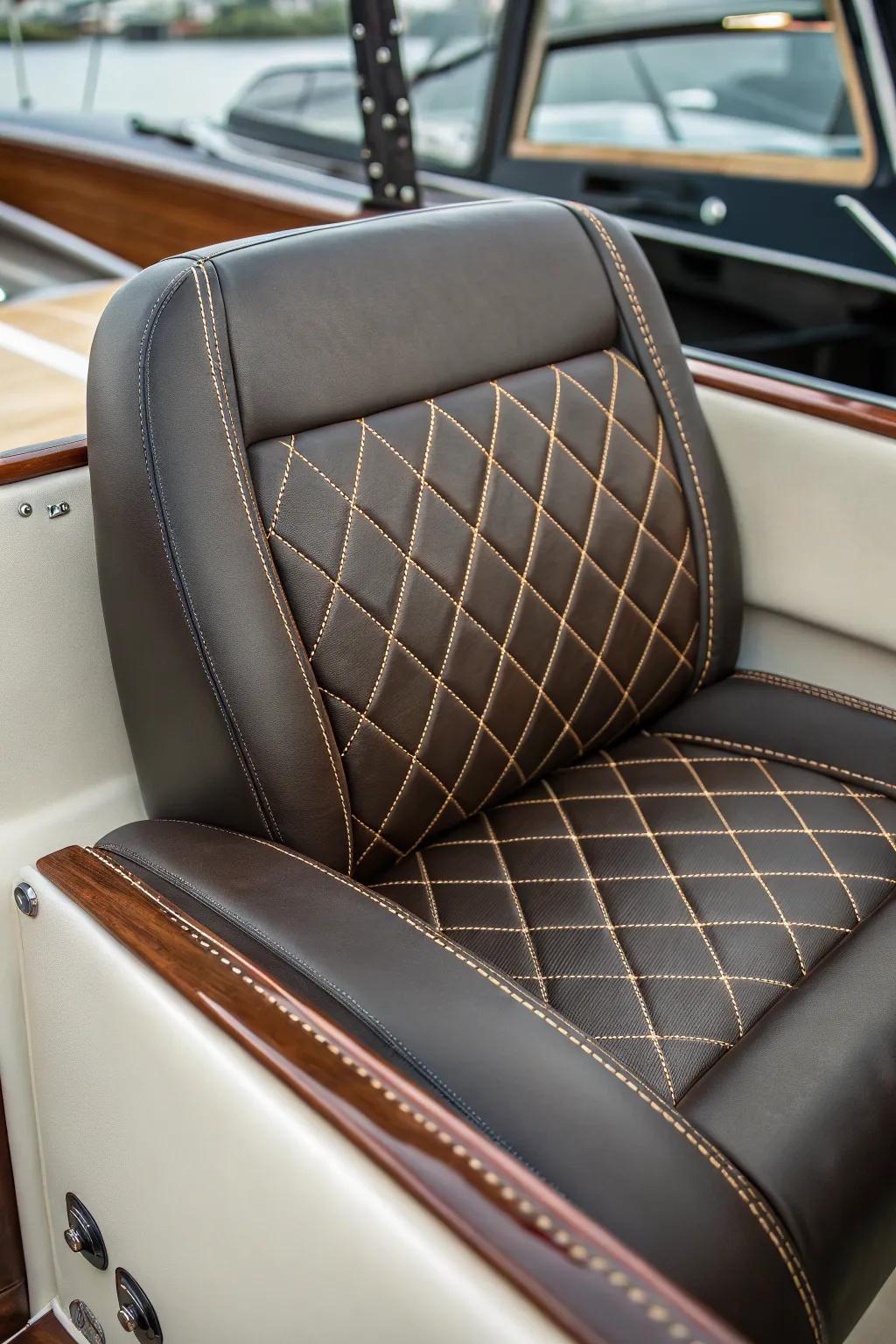 Elevate your boat's interior with luxurious leather upholstery and intricate stitching.