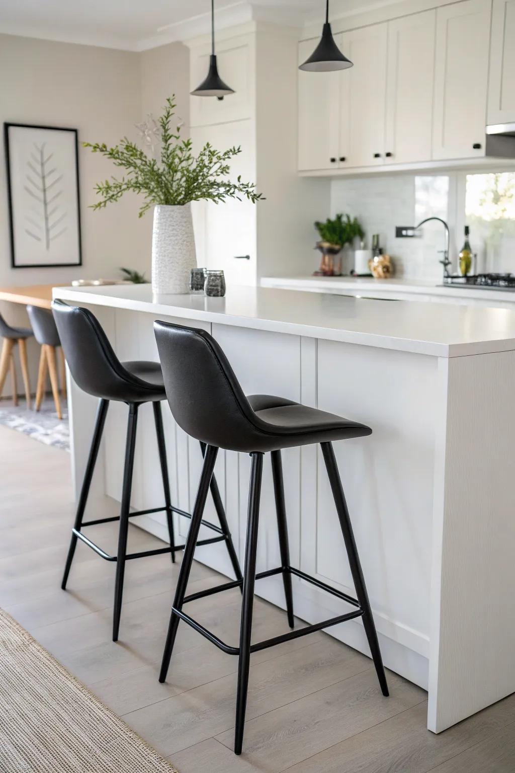 A minimalist breakfast bar that blends effortlessly into a modern kitchen environment.