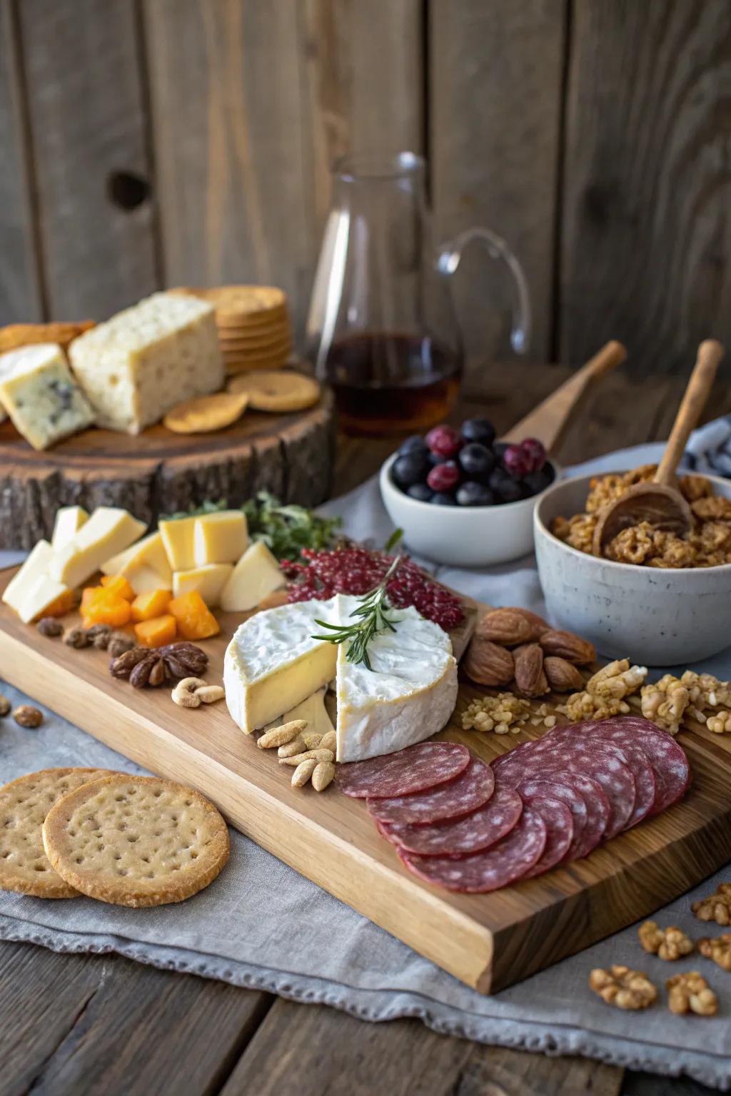 A timeless cheese and charcuterie arrangement perfect for any brunch.