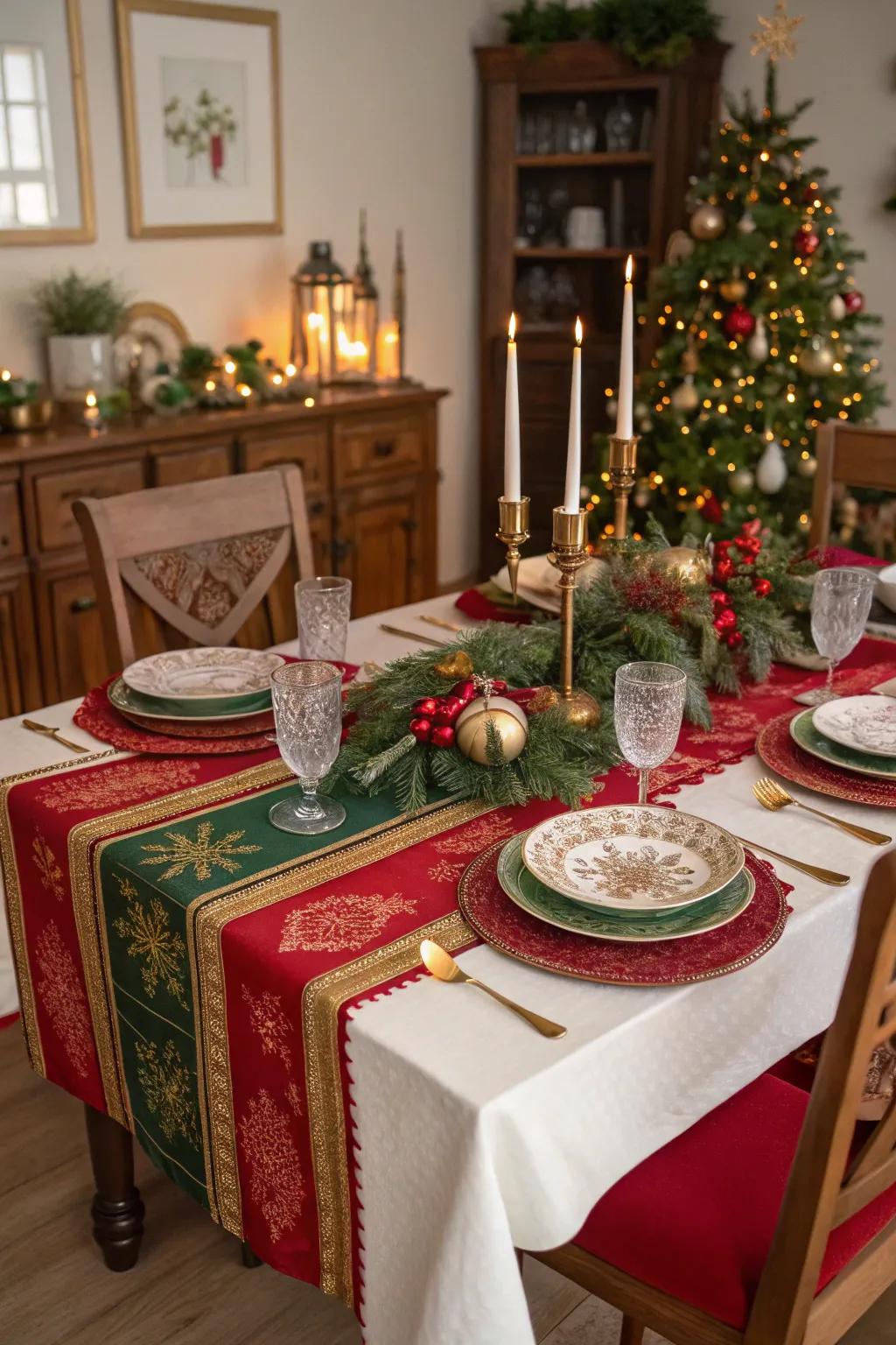 Classic Christmas colors craft a warm and welcoming atmosphere for your table.