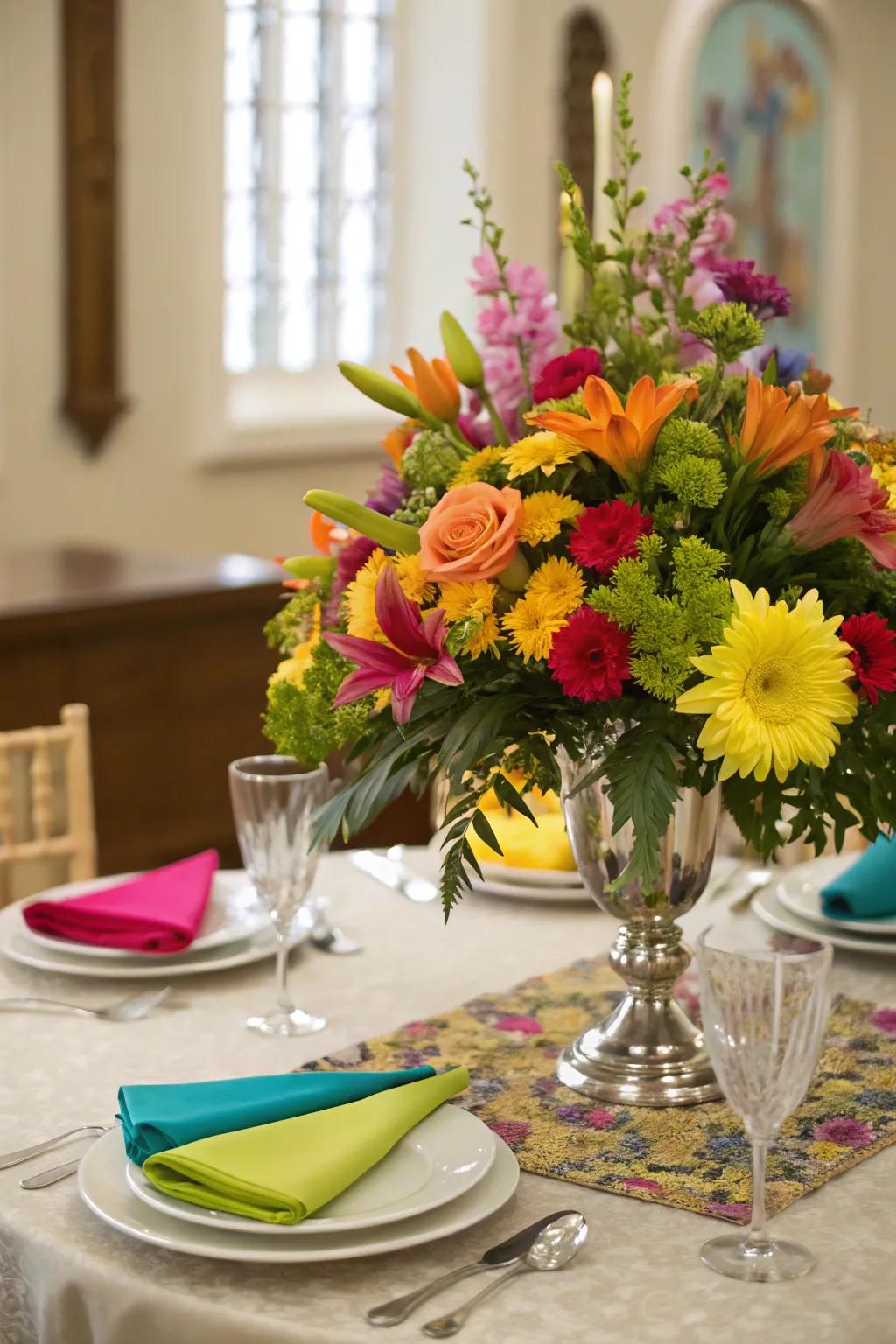 Floral artistry introduces vitality and hue to any church table setting.