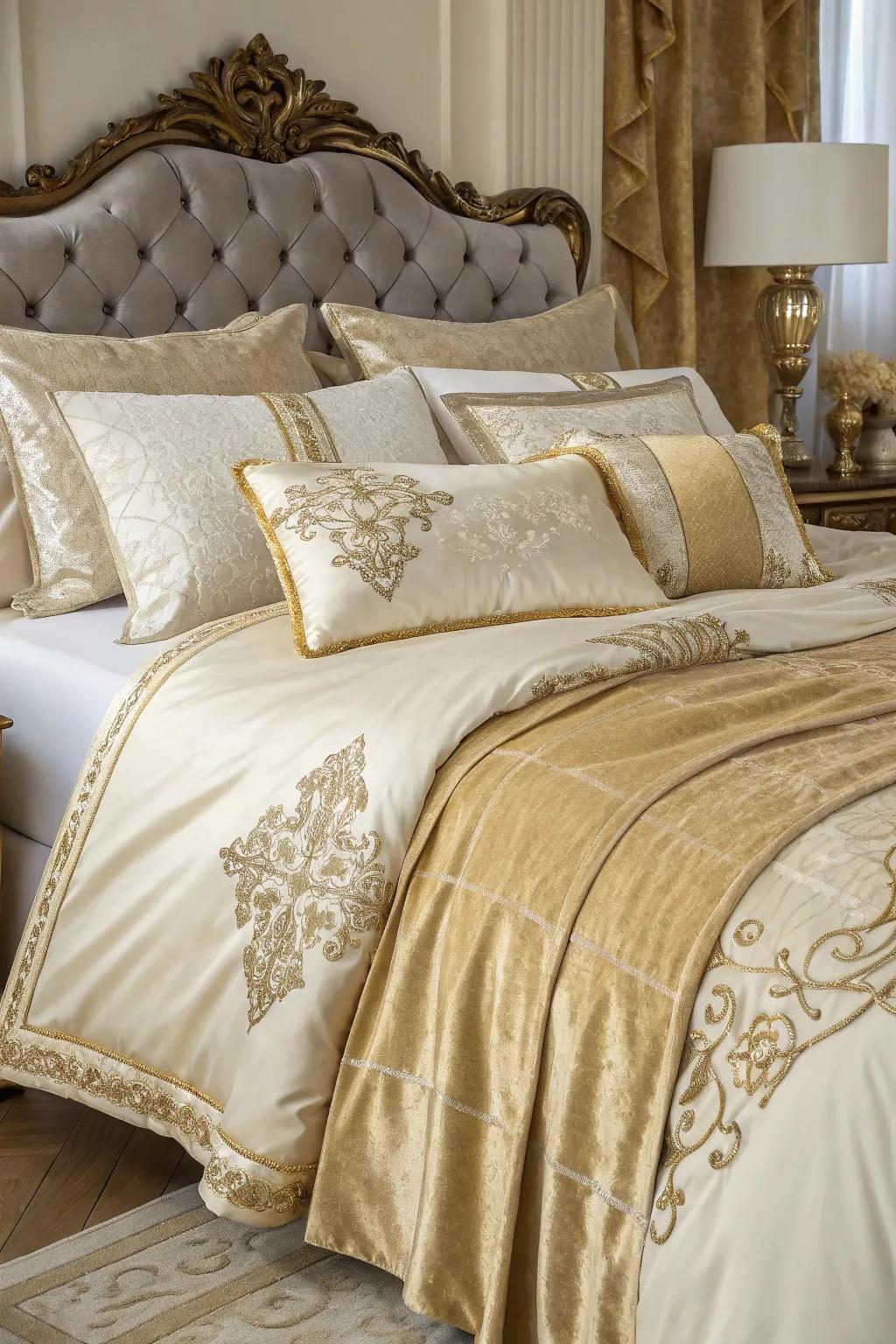 Luxurious bedding transforms the bed into the focal point of elegance.