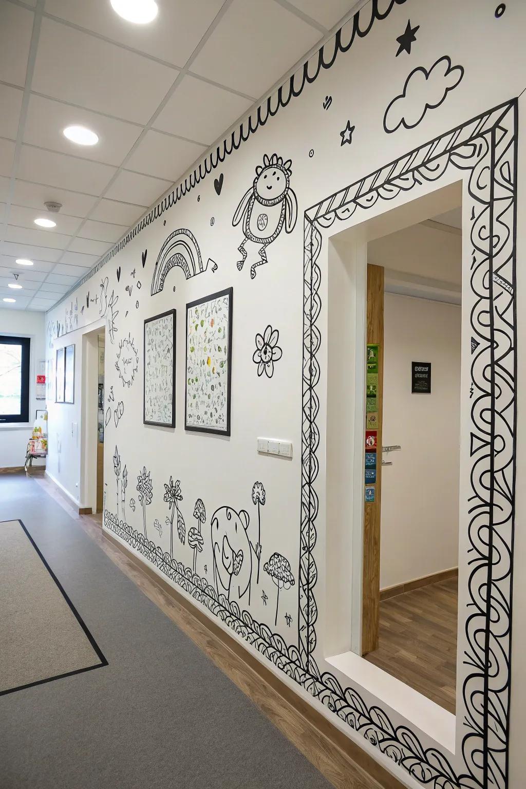 Hand-drawn doodle borders bring a fun, whimsical touch to any space.