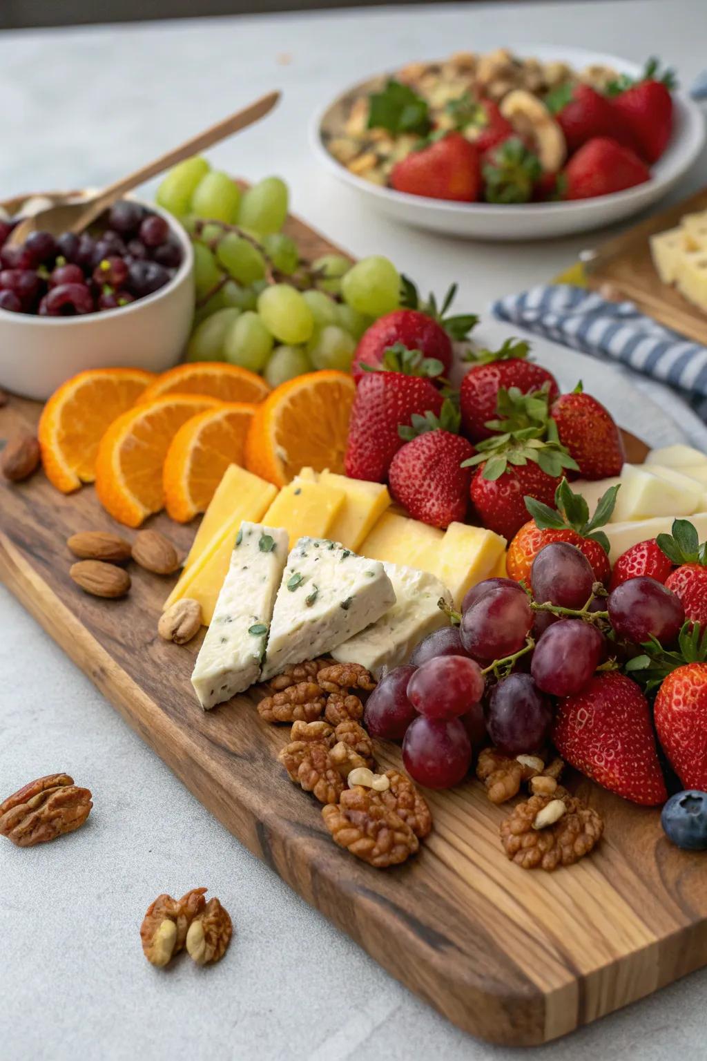 A delightful fruit and cheese platter perfect for Easter brunch.