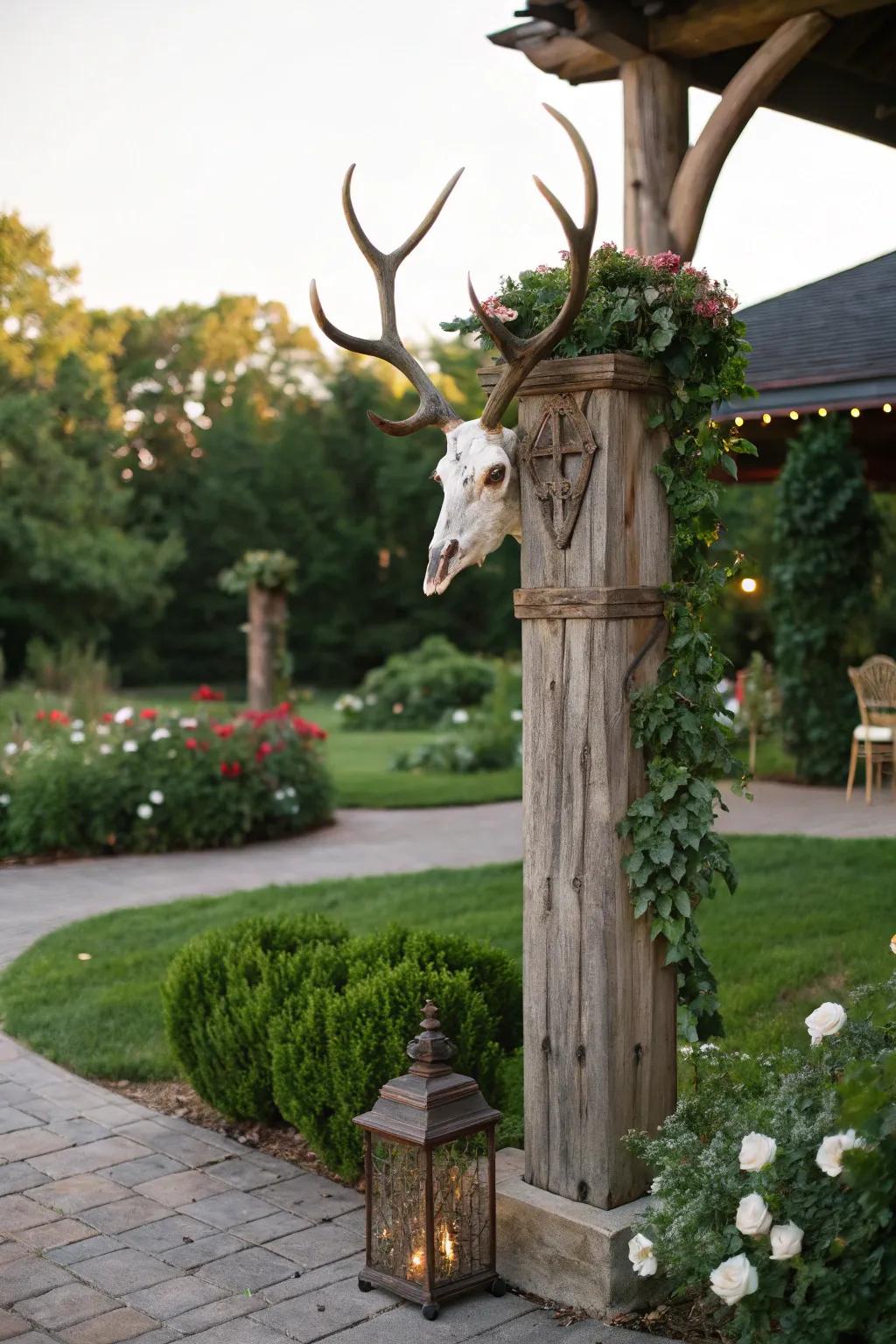 An aged wood beam brings countryside allure to any European mount presentation.