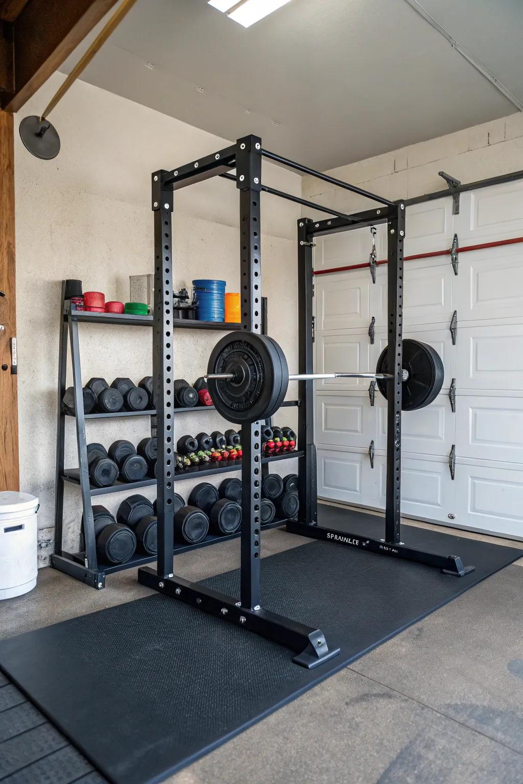 A compact power rack maximizes functionality in a small space.