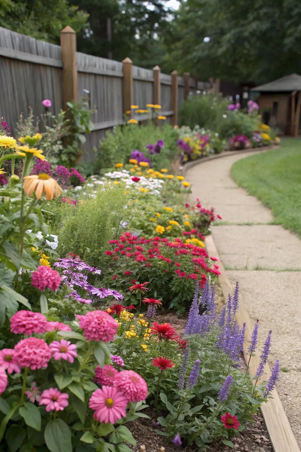 A dazzling display of colors in a well-planned flower bed.