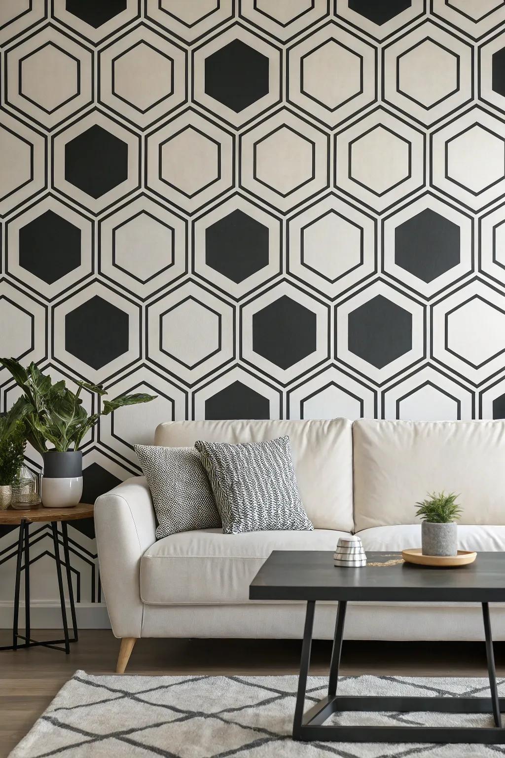 Geometric hexagon arrangements create a strong statement in any area.