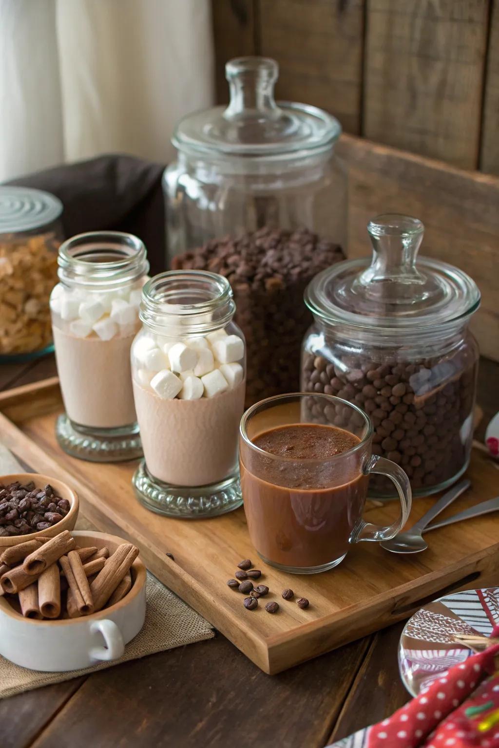 A cozy hot cocoa bar setup with delightful toppings.