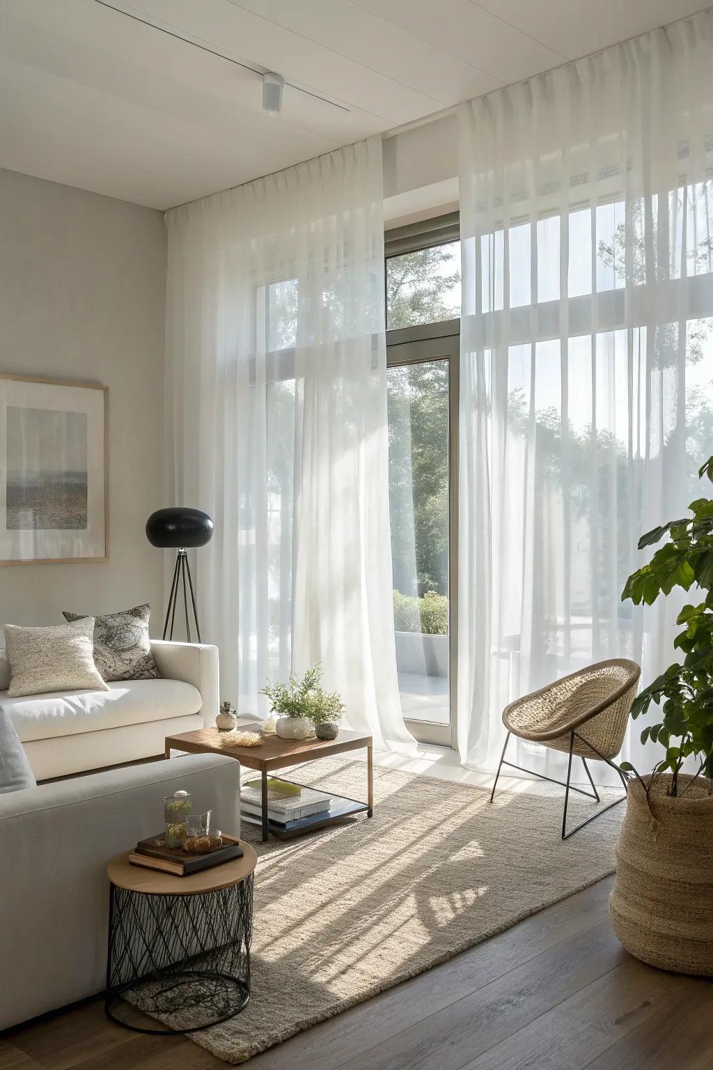 Sheer curtains bring a light, fresh atmosphere to any living room.