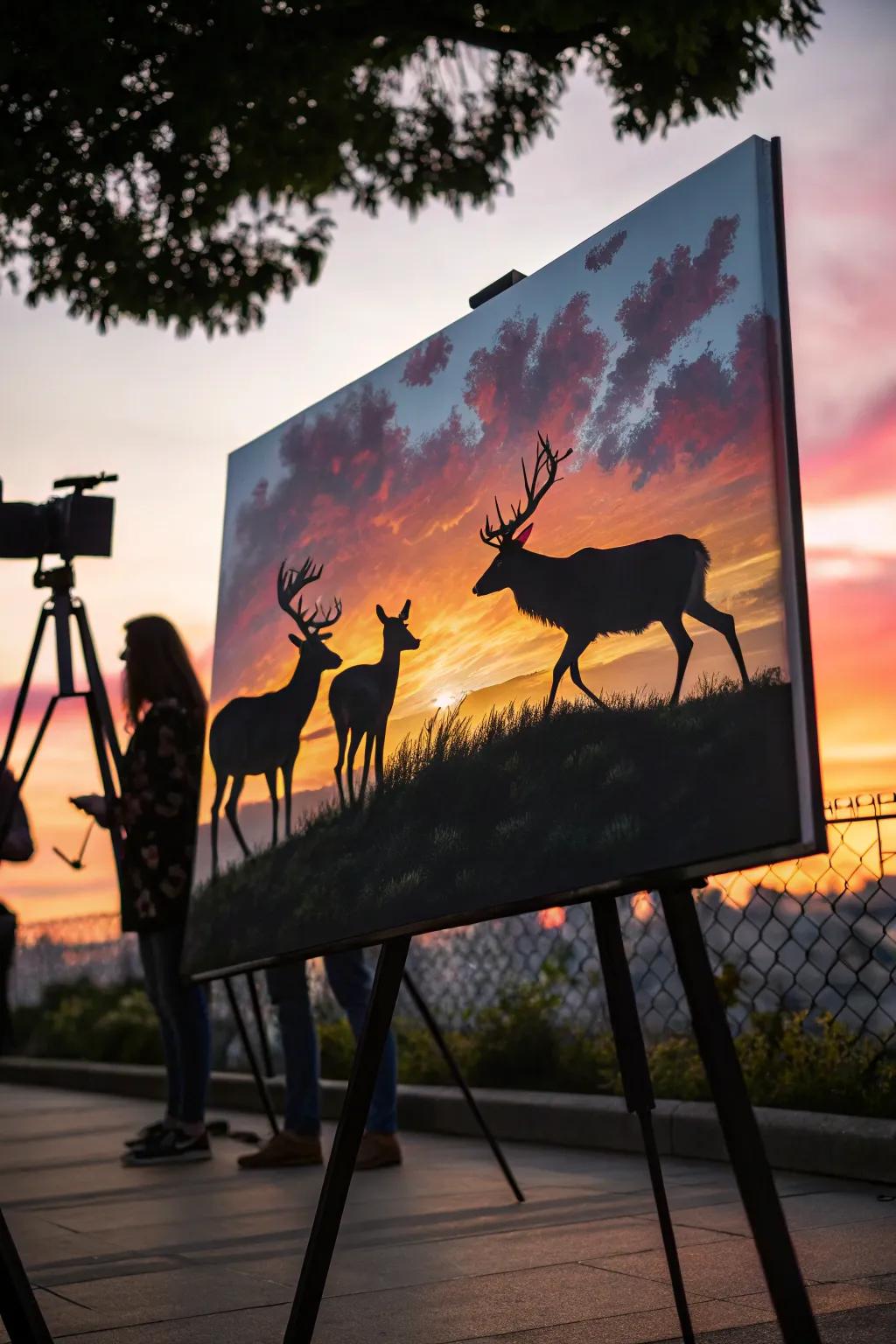 Deer shapes beautifully contrasted against a breathtaking sundown.