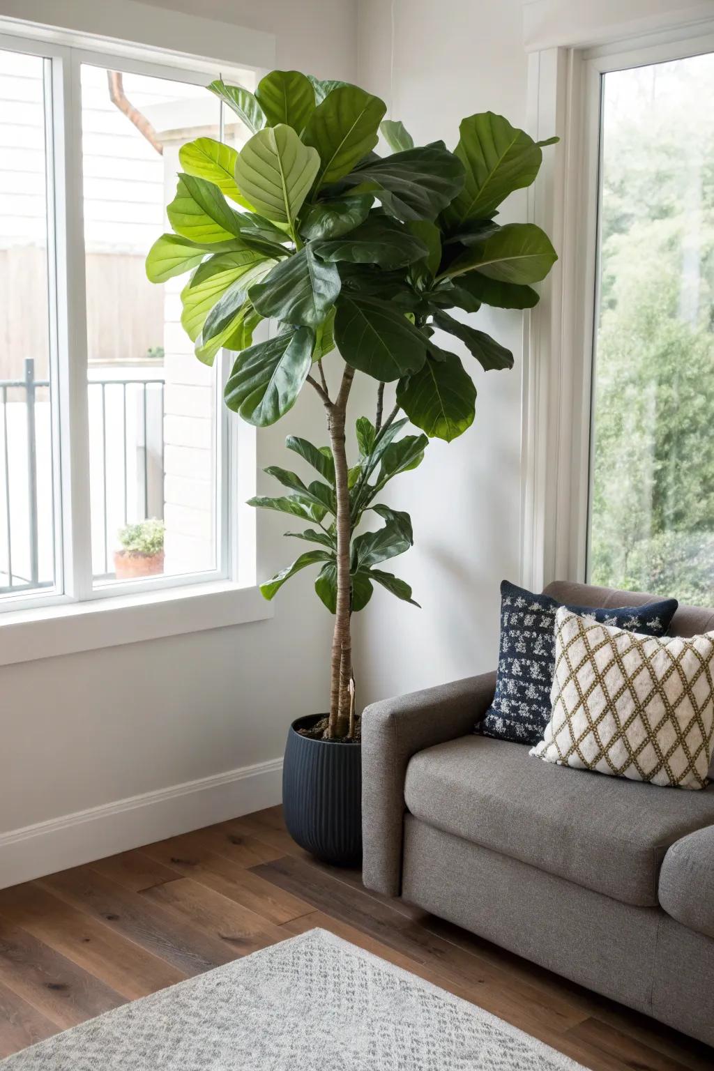 Add height and elegance with a fiddle leaf fig in your living room.