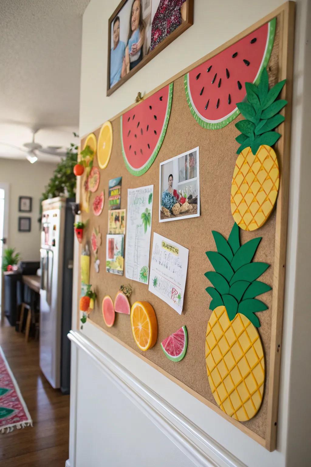 A tropical fruit-themed bulletin board perfect for summer vibes.