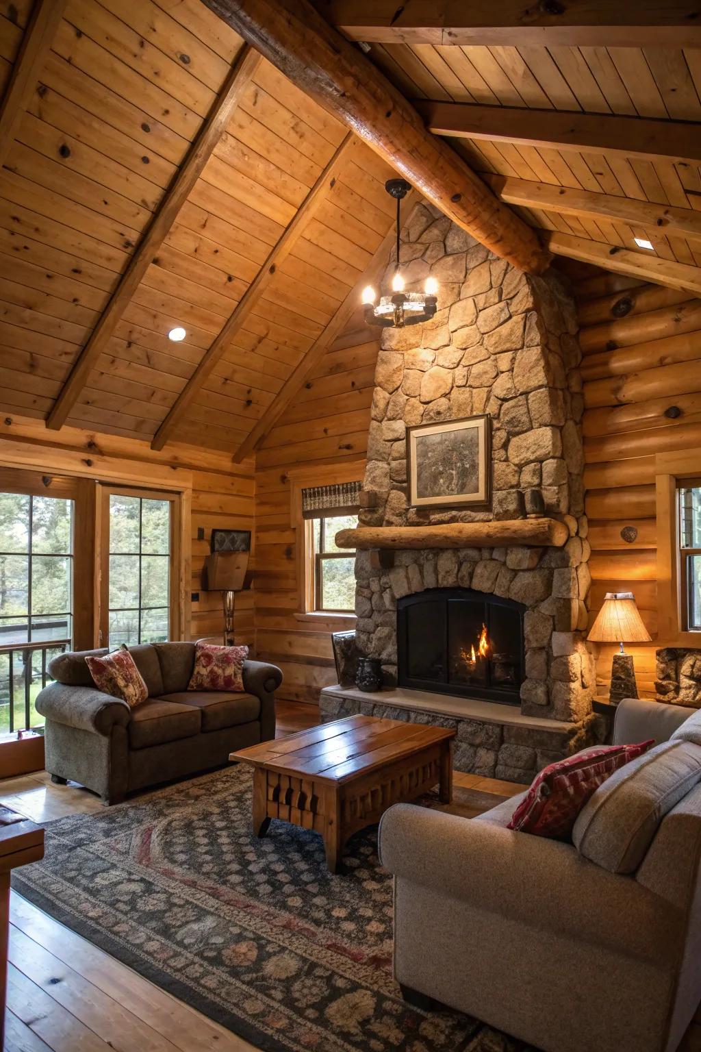 A rustic cabin interior that highlights the charm of knotty pine.