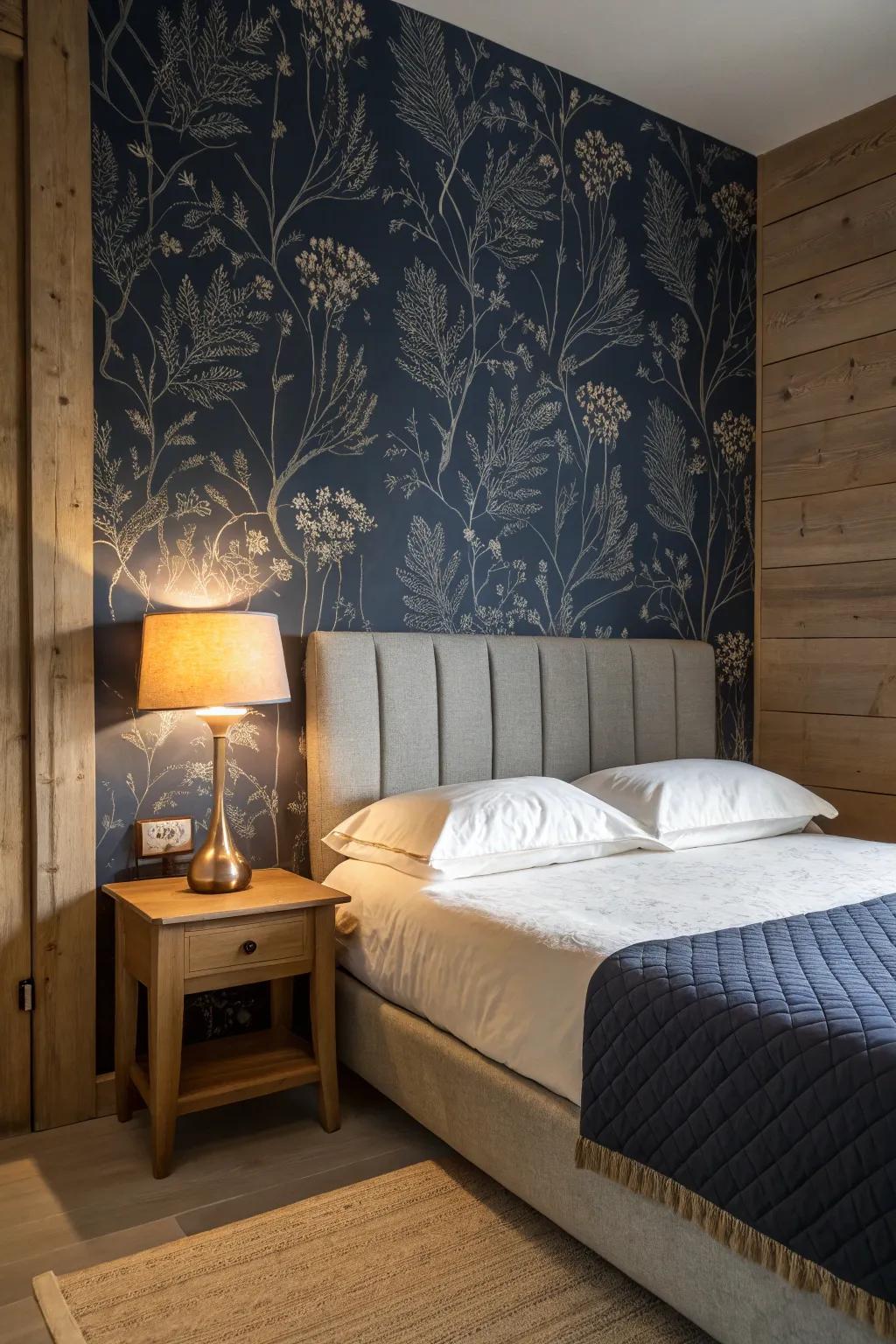 Dark wallpaper contributes an air of moody elegance to any area.