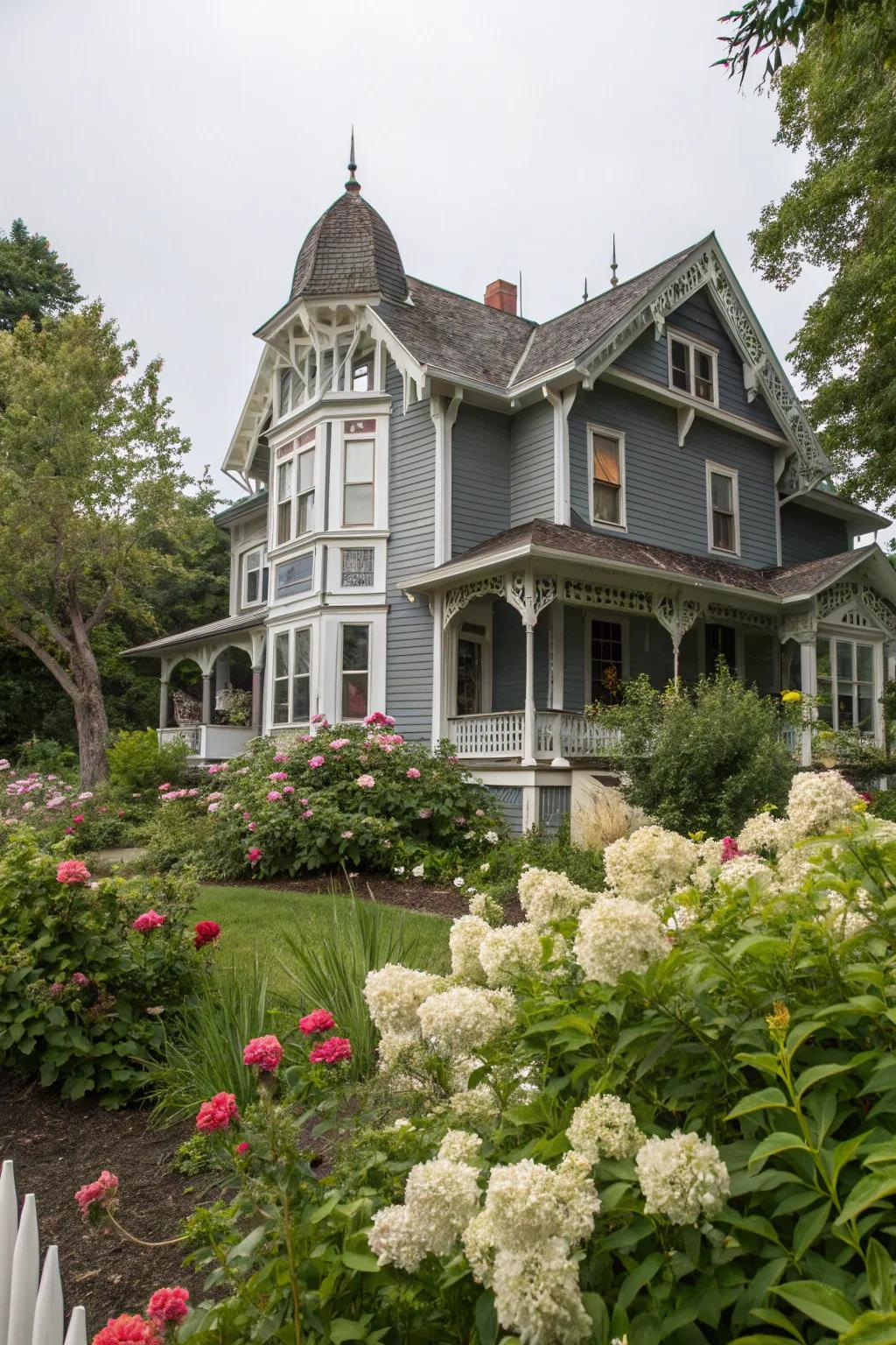 Shade grey and white trim give this Victorian home a classically elegant vibe.