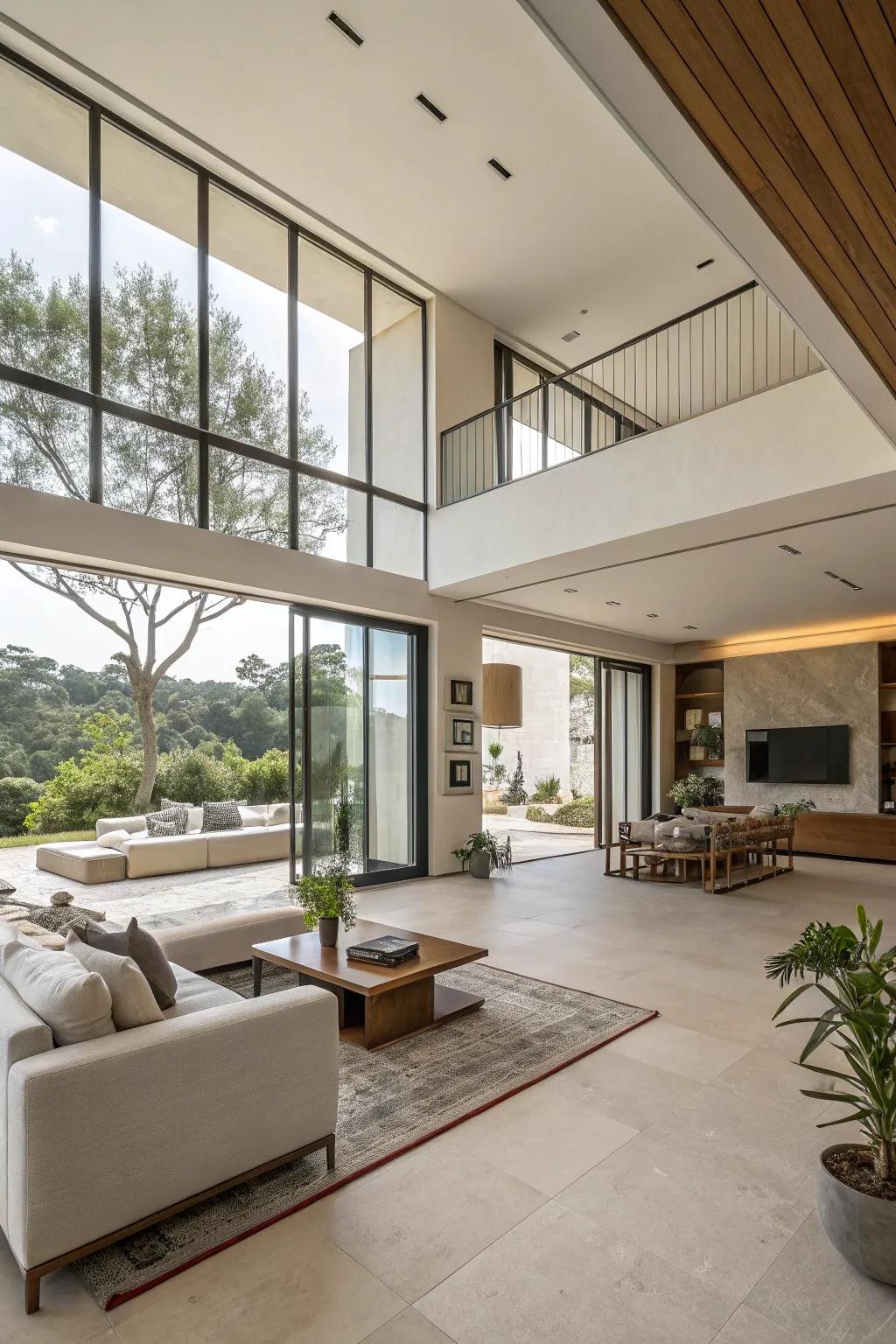 A modern open living area with minimal dividers.