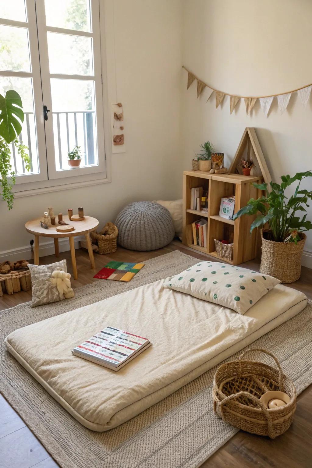 The floor bed encourages autonomy and freedom of movement.