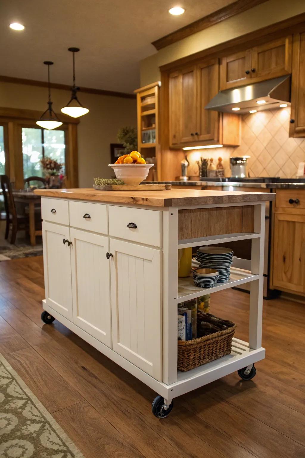 A kitchen island on wheels for maximum convenience