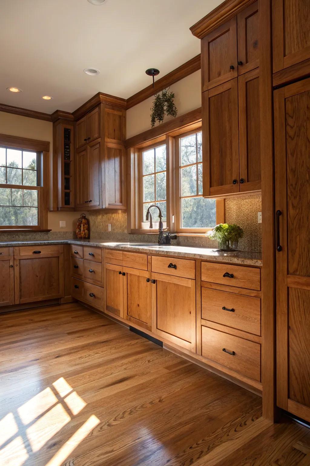 Natural wood elements bring warmth and authenticity to this sleek kitchen design.