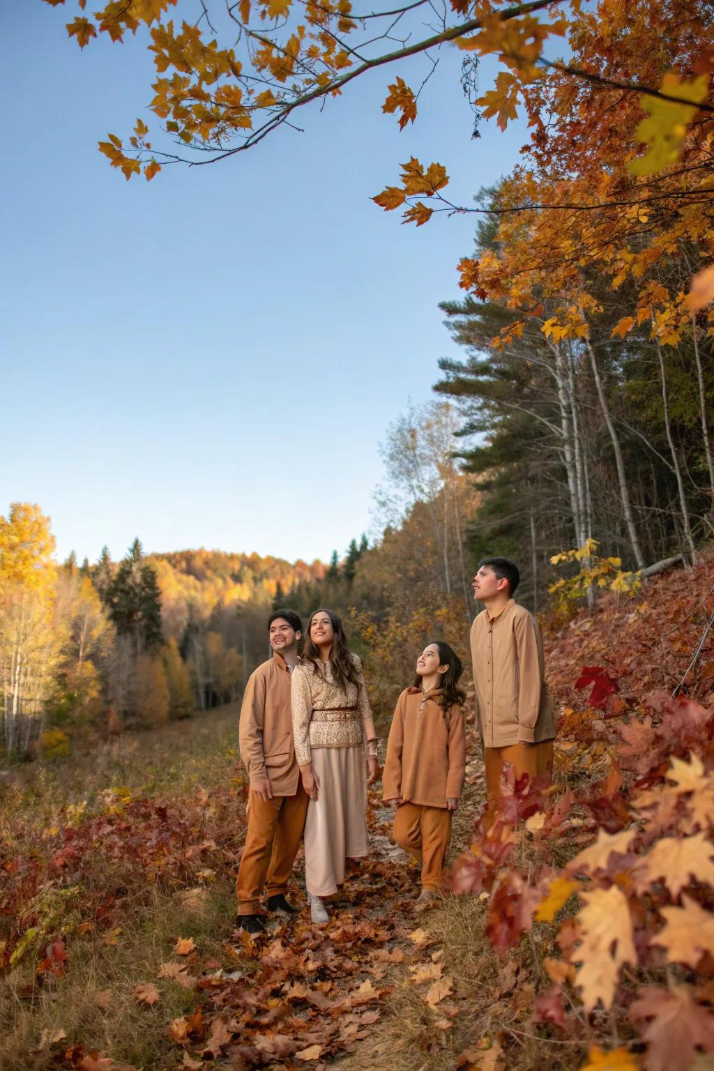 Earthy shades mix effortlessly with the fall landscape.
