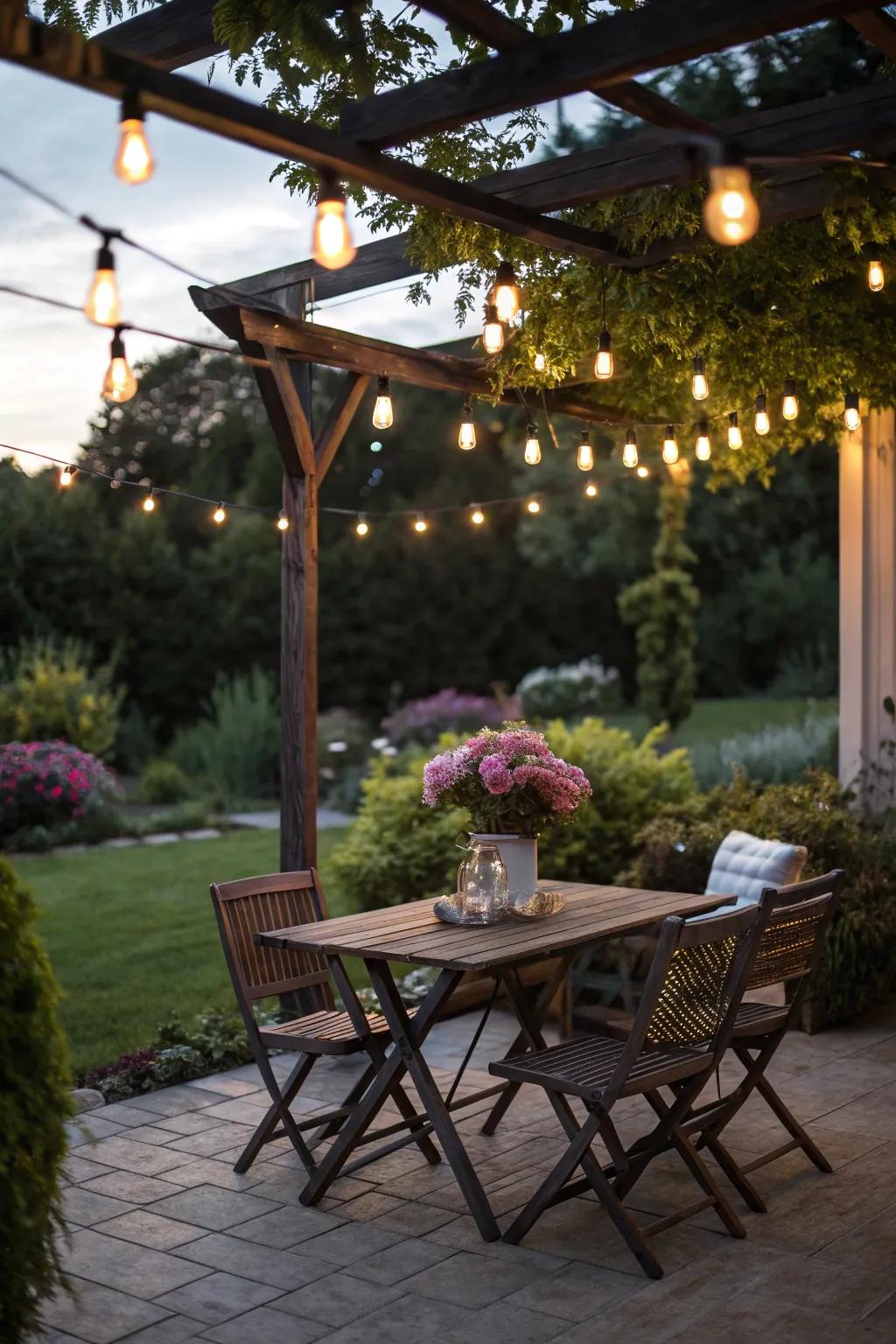 Transform your patio with the warm glow of string lights.