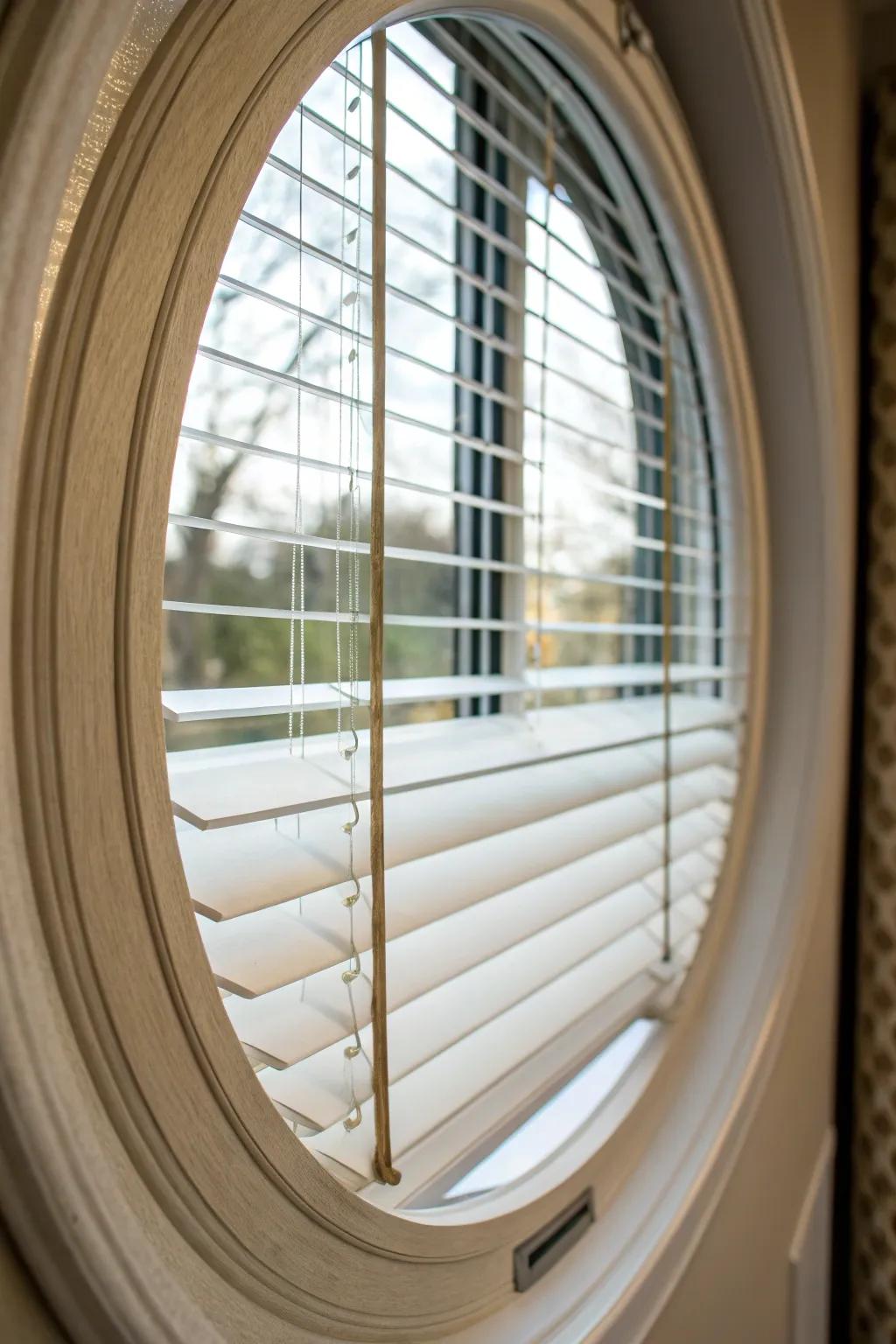 Blinds custom made transform oval windows into beautiful centerpieces.
