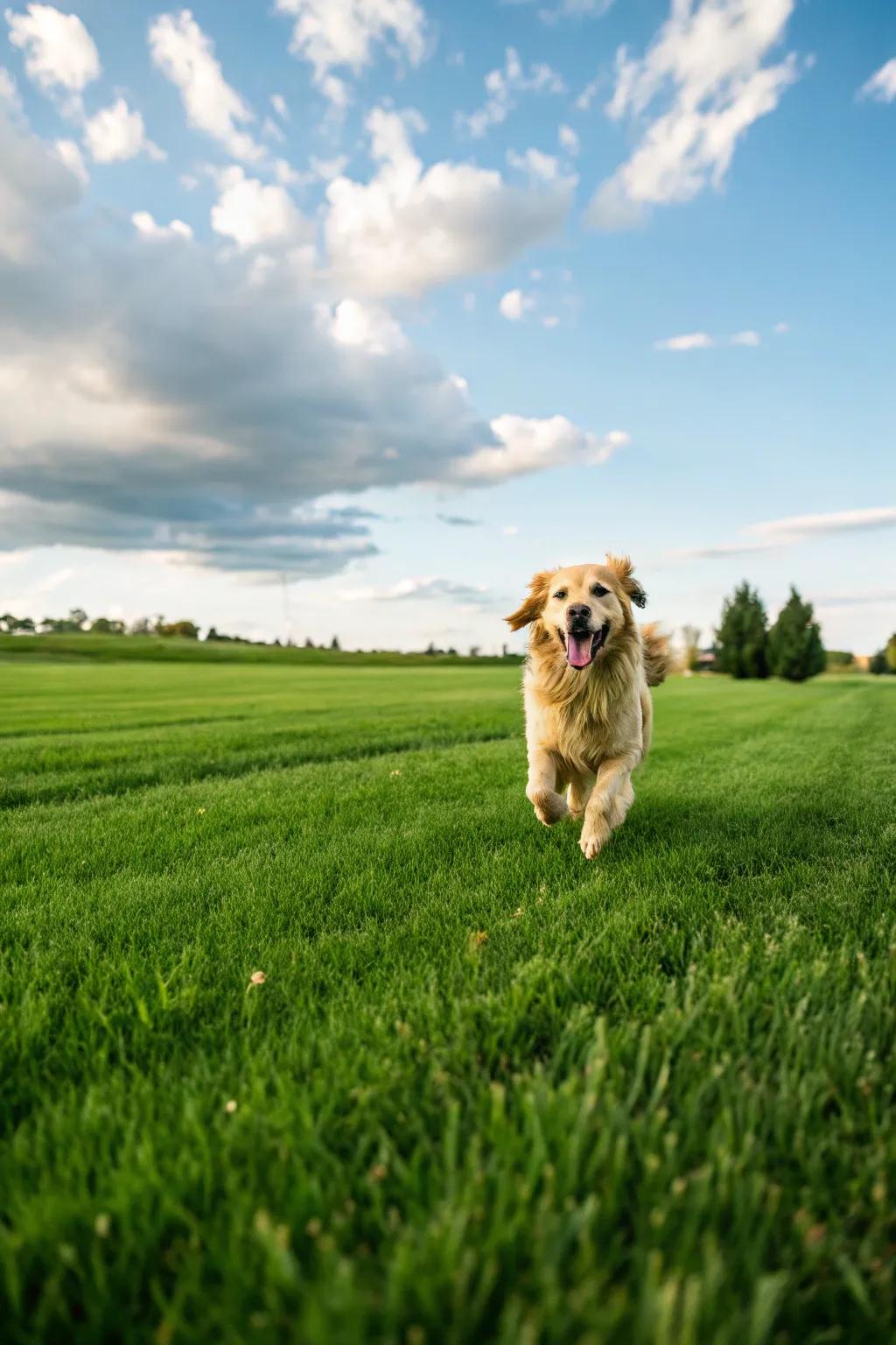 A wide lawn area perfect for pets to play and run around.