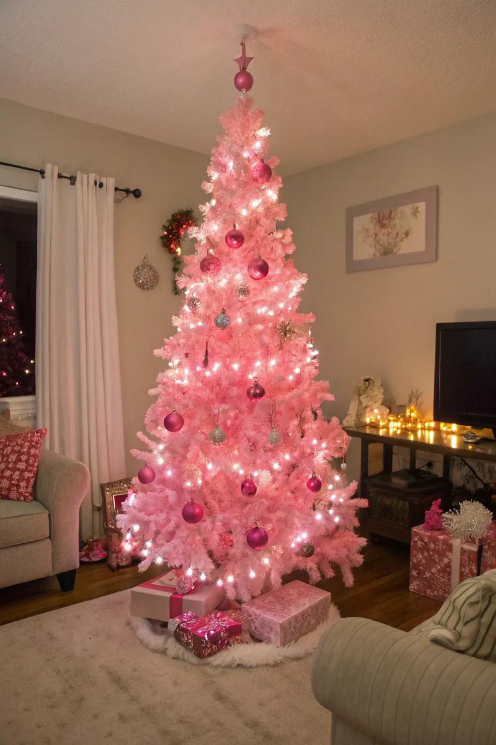 A pink Christmas tree that steals the show.