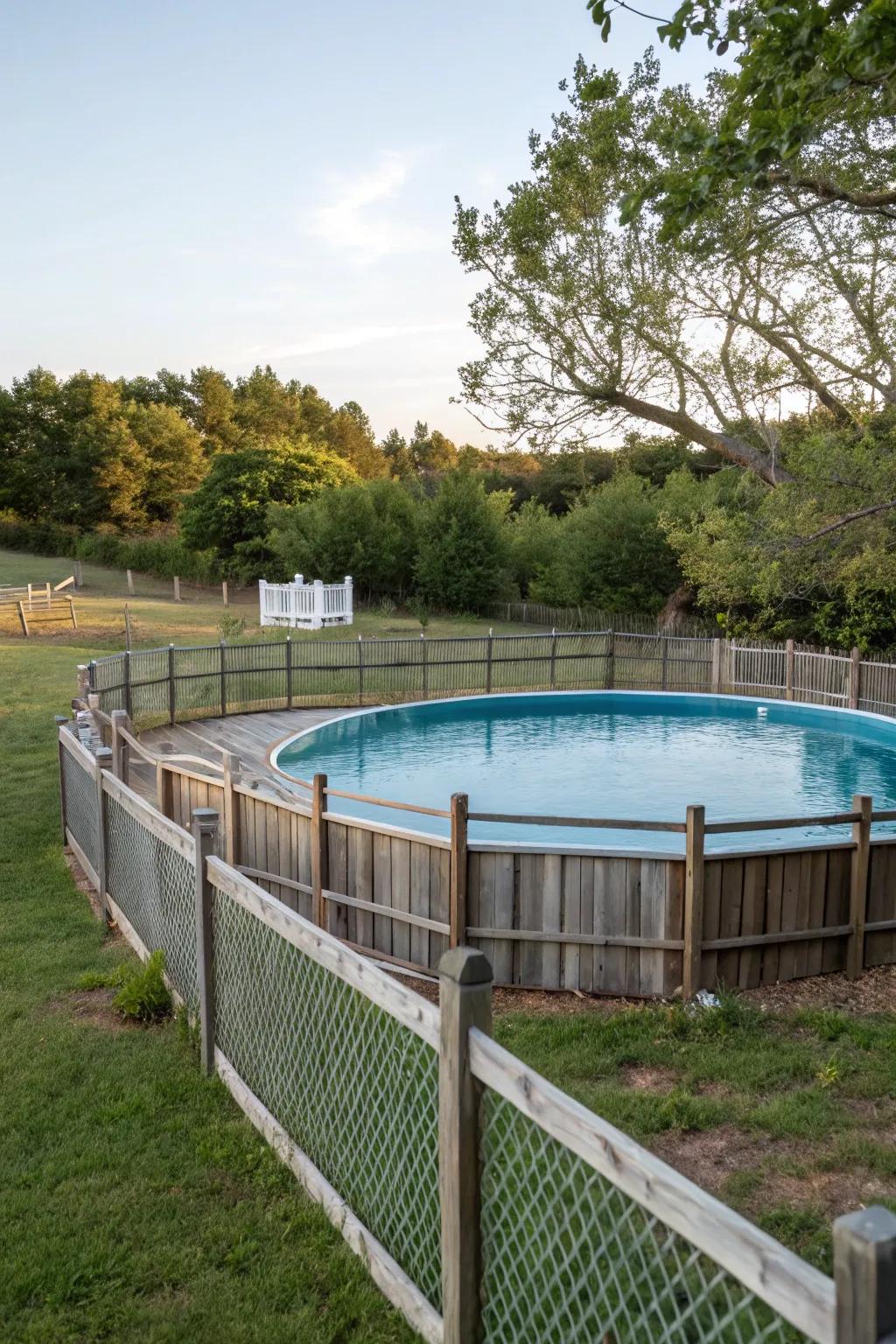 Elevate your pool's privacy with a classic wooden fence.