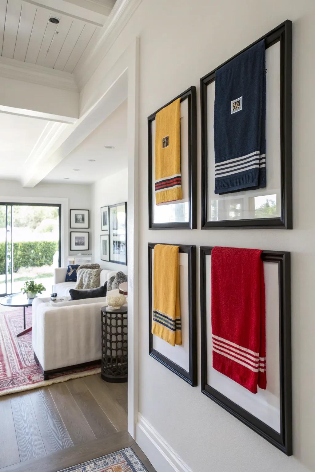 Rally towels in frames? Instant wall art that catches the eye!