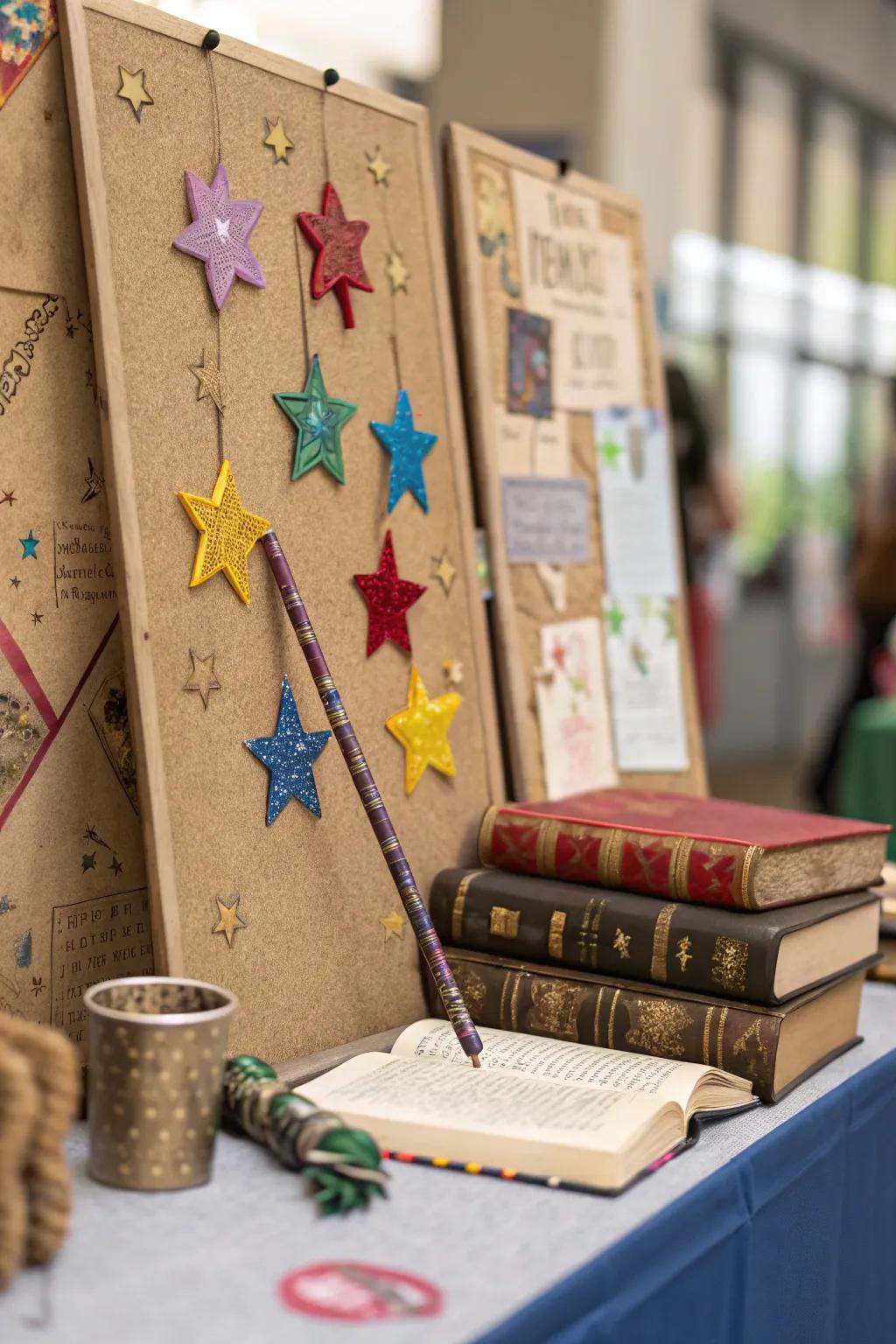 A magical reading bulletin board that invites young minds to explore enchanted stories.