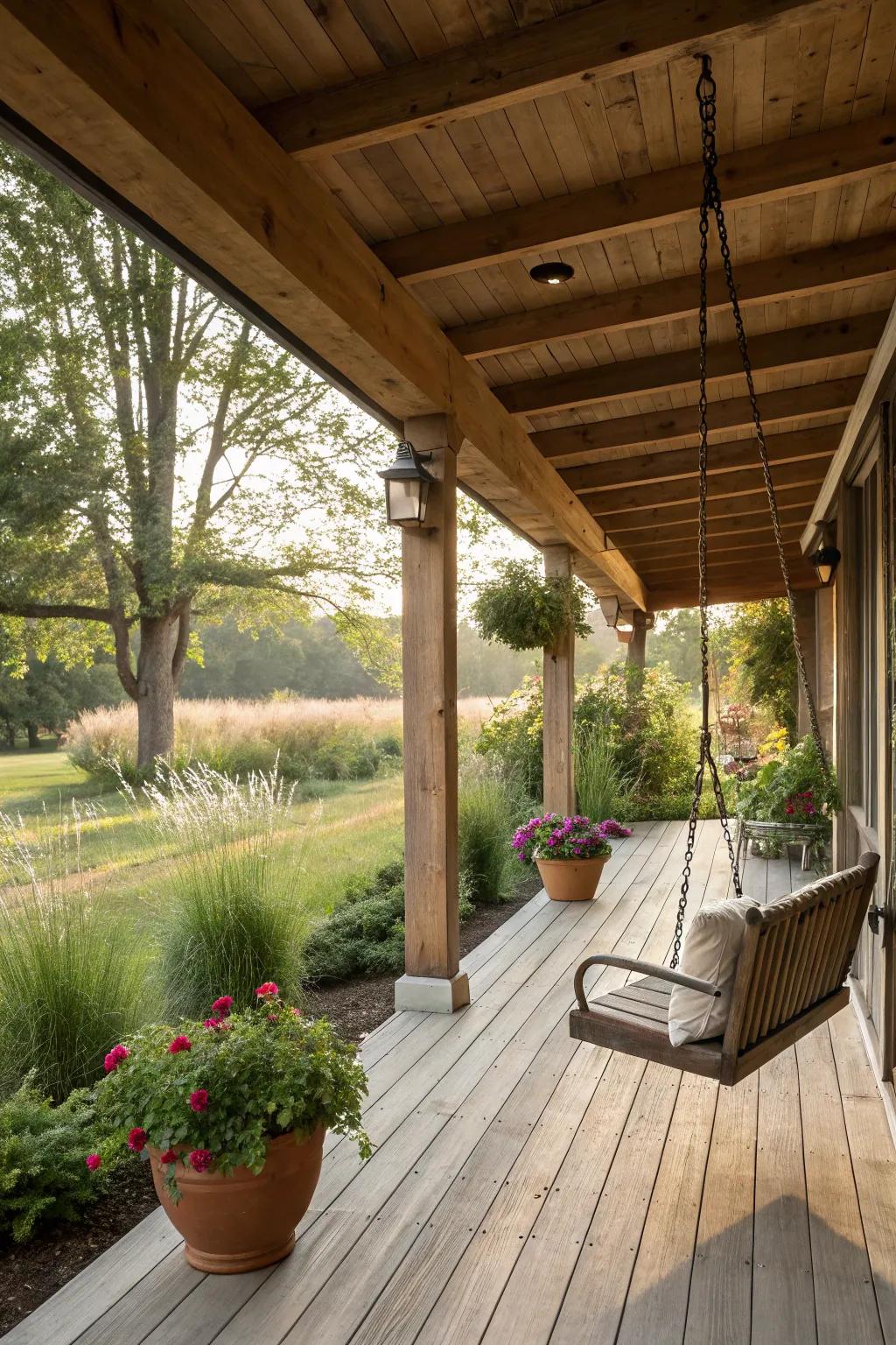 Exposed beams bring a touch of rustic charm to this porch.