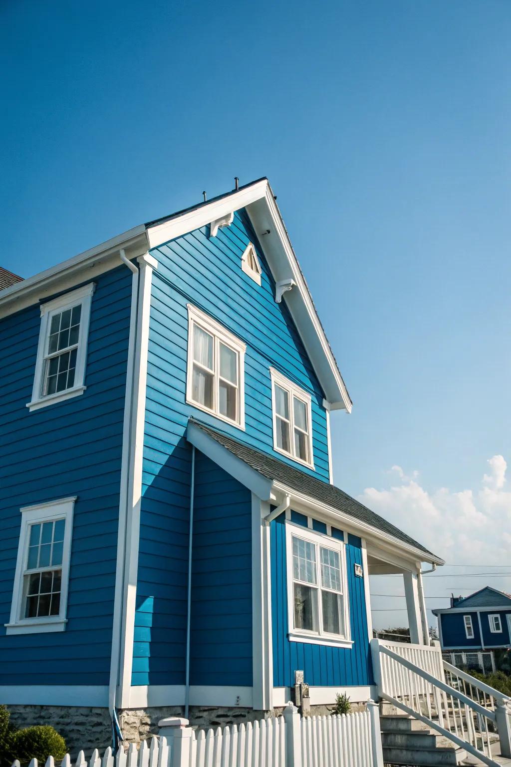 Bold blue siding adds a refreshing coastal vibe.