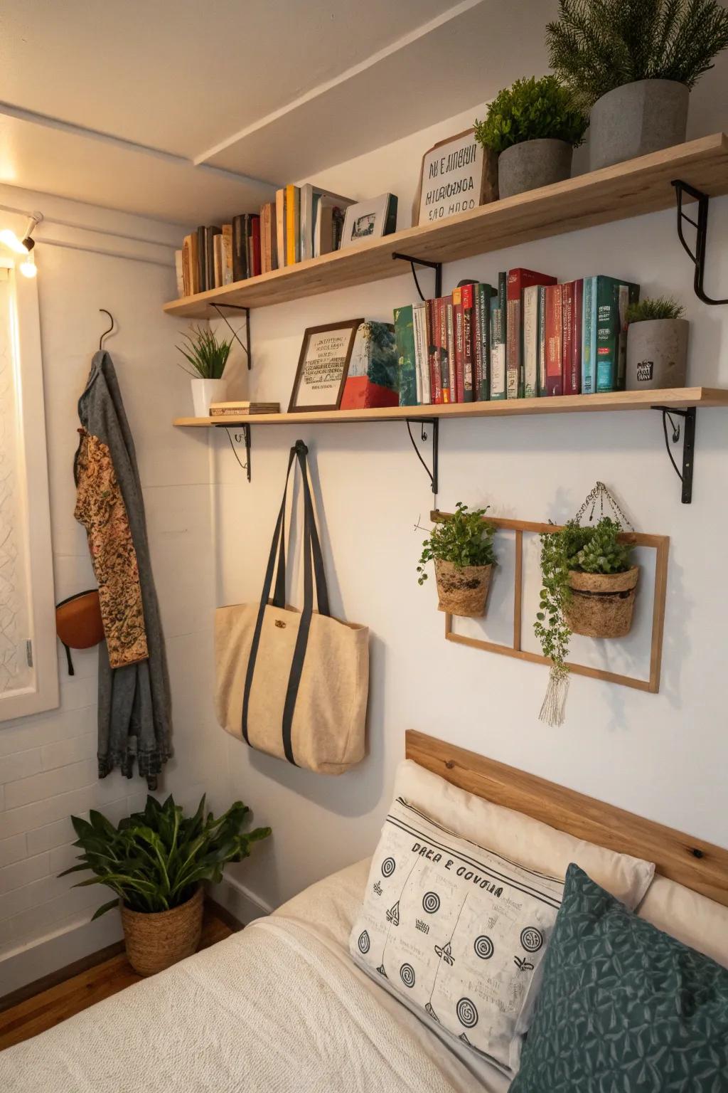 Maximize space with vertical storage in small Airbnb bedrooms.