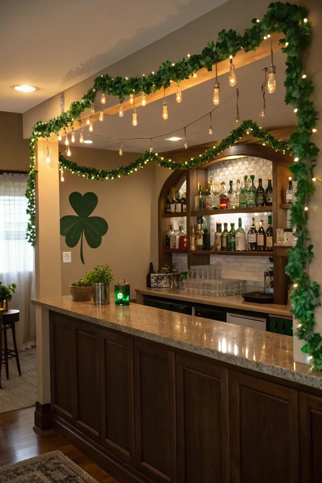 A touch of green with shamrock garlands sets the perfect mood for St. Patrick's Day.