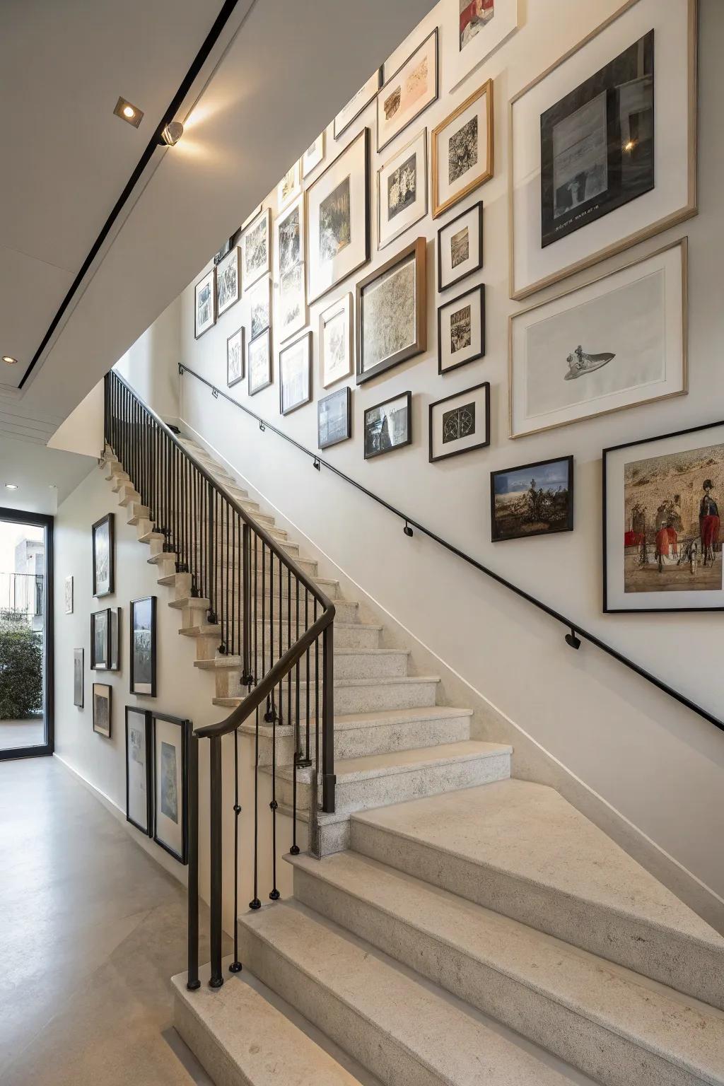 A gallery wall adds character and a personal touch to your staircase.