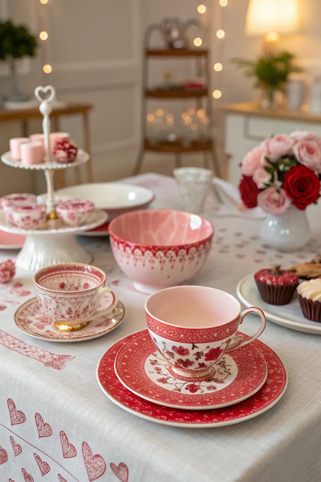 A charming table arrangement mixing classic and contemporary aspects for Valentine's Day.