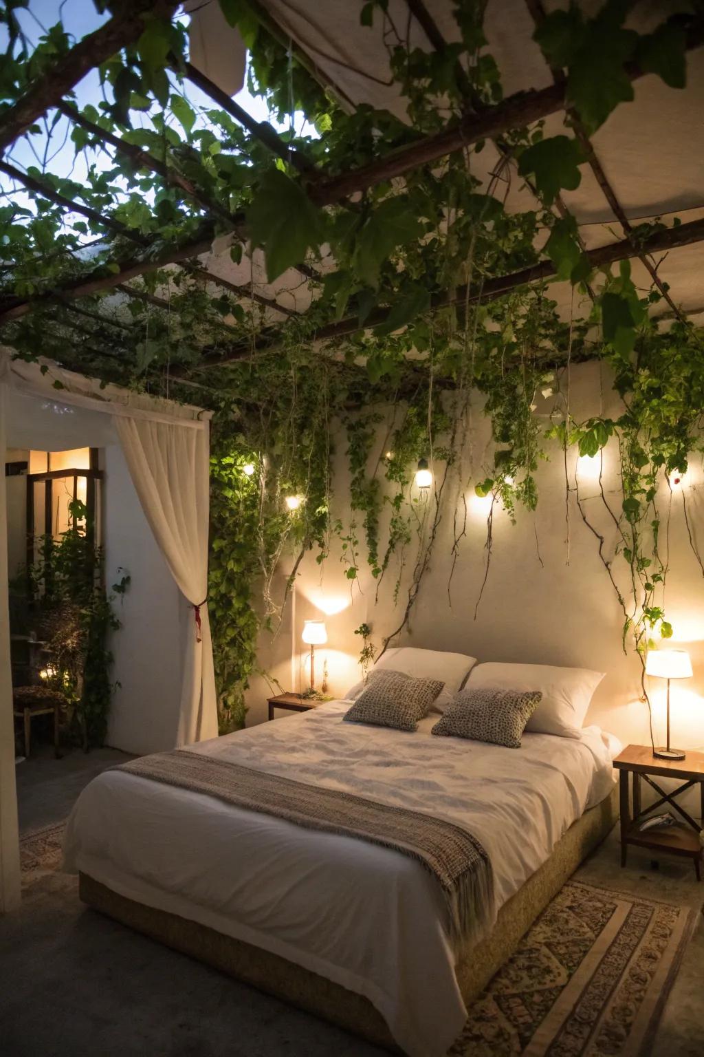 Craft a magical retreat with a ceiling adorned with vines.