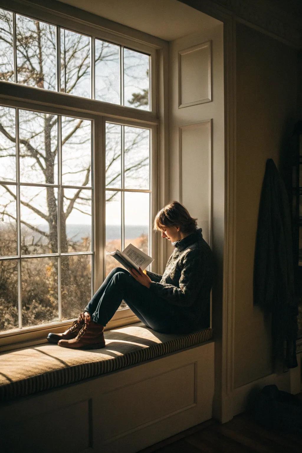 A sunlit window seat, ideal for reading.