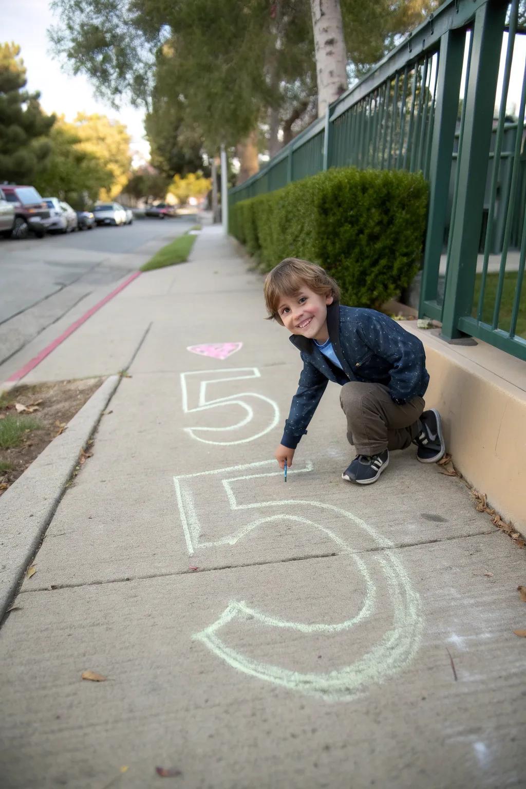 Sidewalk chalk art adds a personal and creative touch.