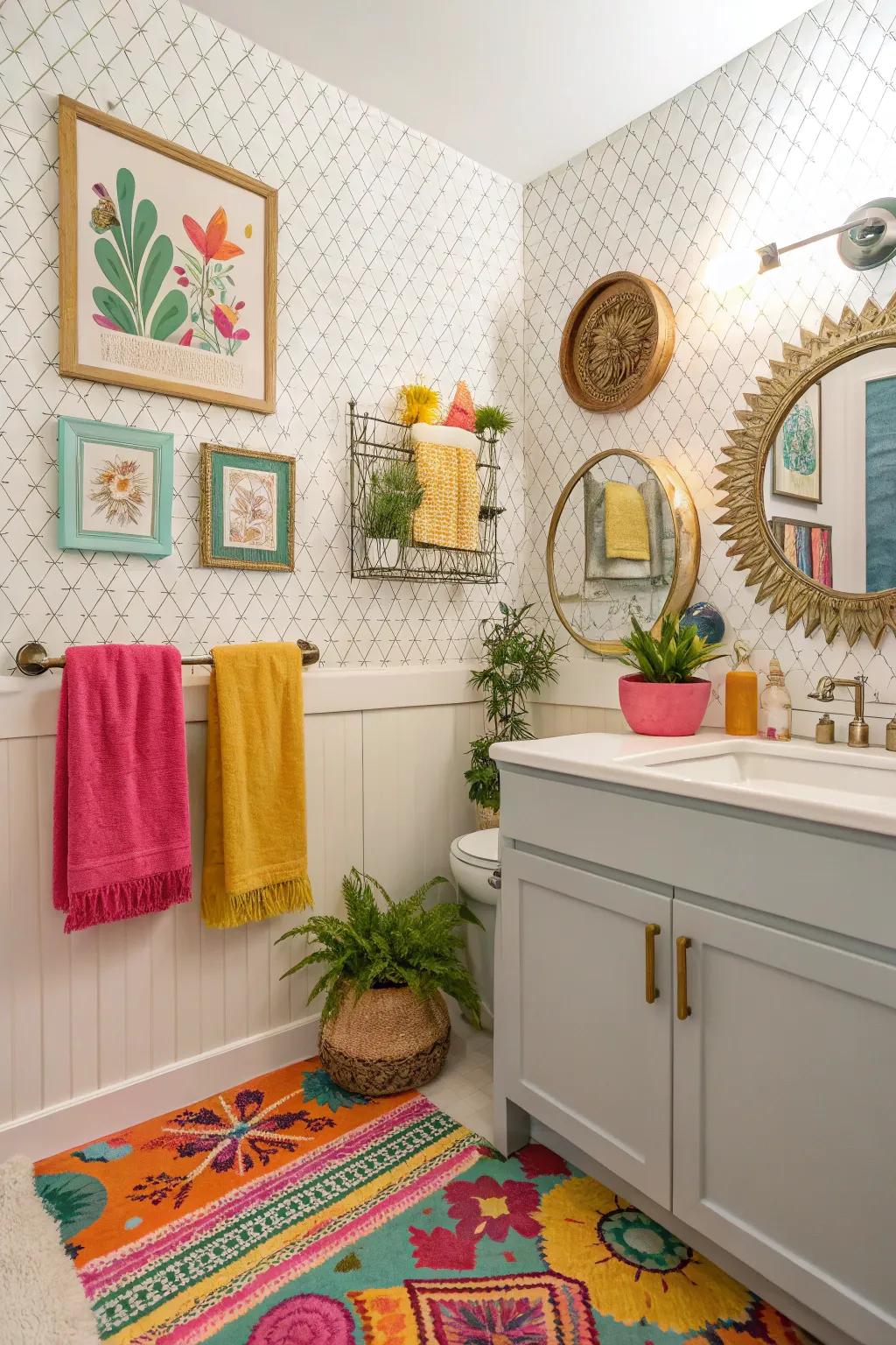 Wallpapered panels offer personalized style.