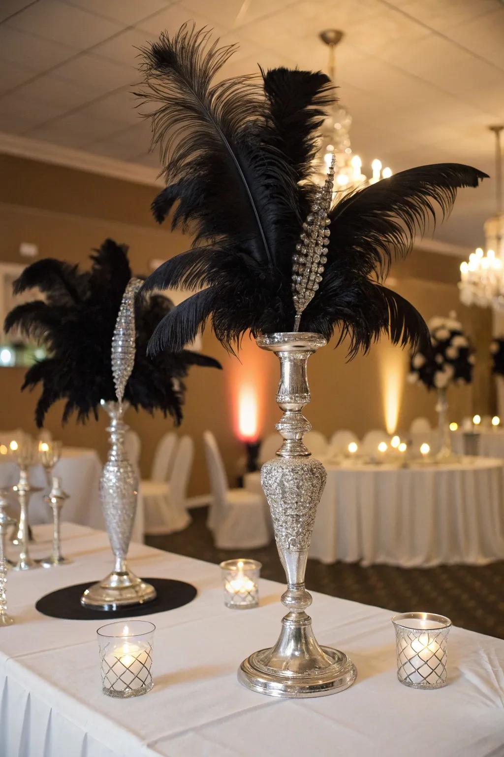 Eye-catching centerpieces with black and silver.