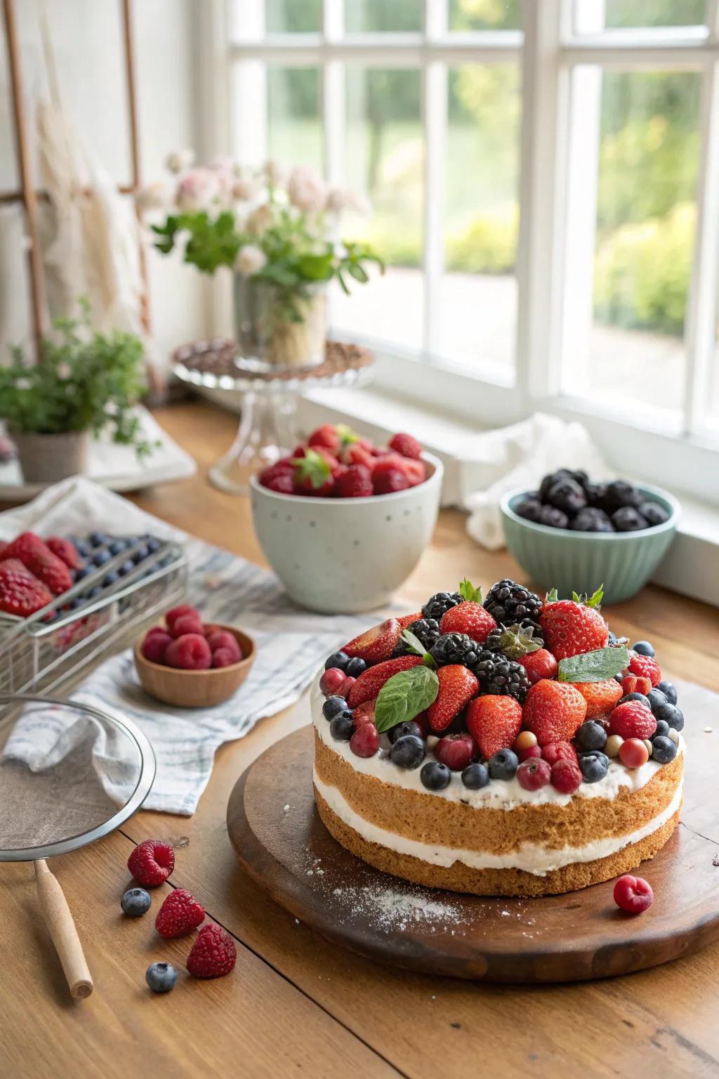 A berry medley cake that’s bursting with color and flavor.