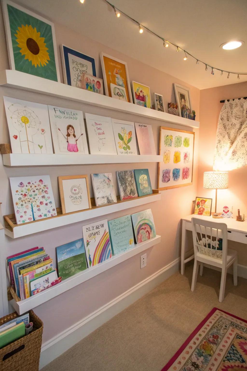 Art shelves turn creativity into decor.