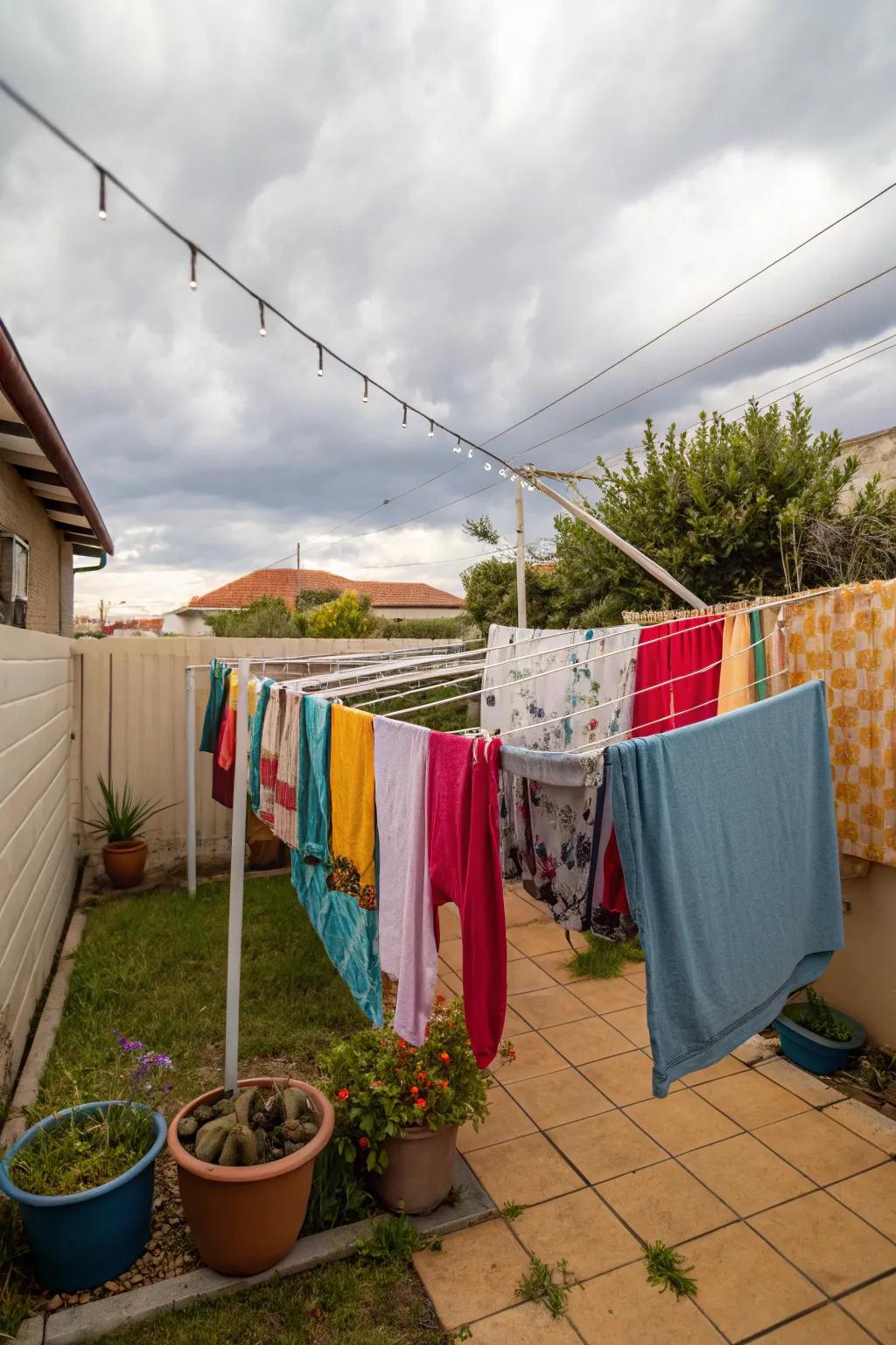A space-conscious pop-up clothesline, ideal for smaller yards.