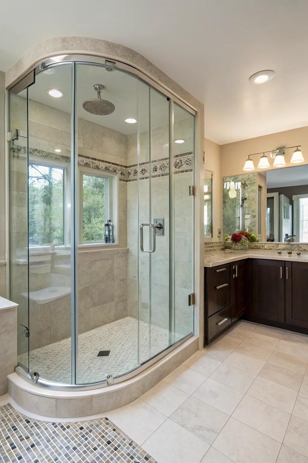 Impart elegance with a curvilinear shower design.